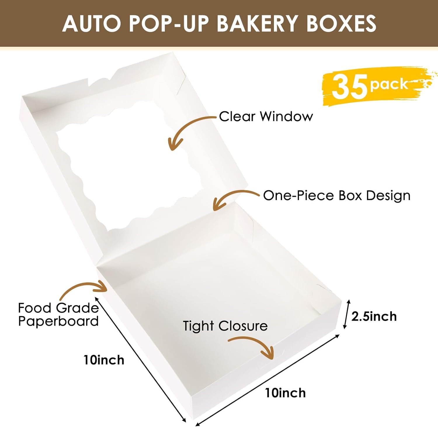 Großhandel 35 Stück Backboxen, 10x10x2,5 Zoll Auto-Popup Keksboxen mit Fenster für Kuchen, Snacks, Gebäck, OEM individuelle Logo Gestaltung. Hersteller von Bulk Verpackungen für Schokoladendekorierte Erdbeeren.
