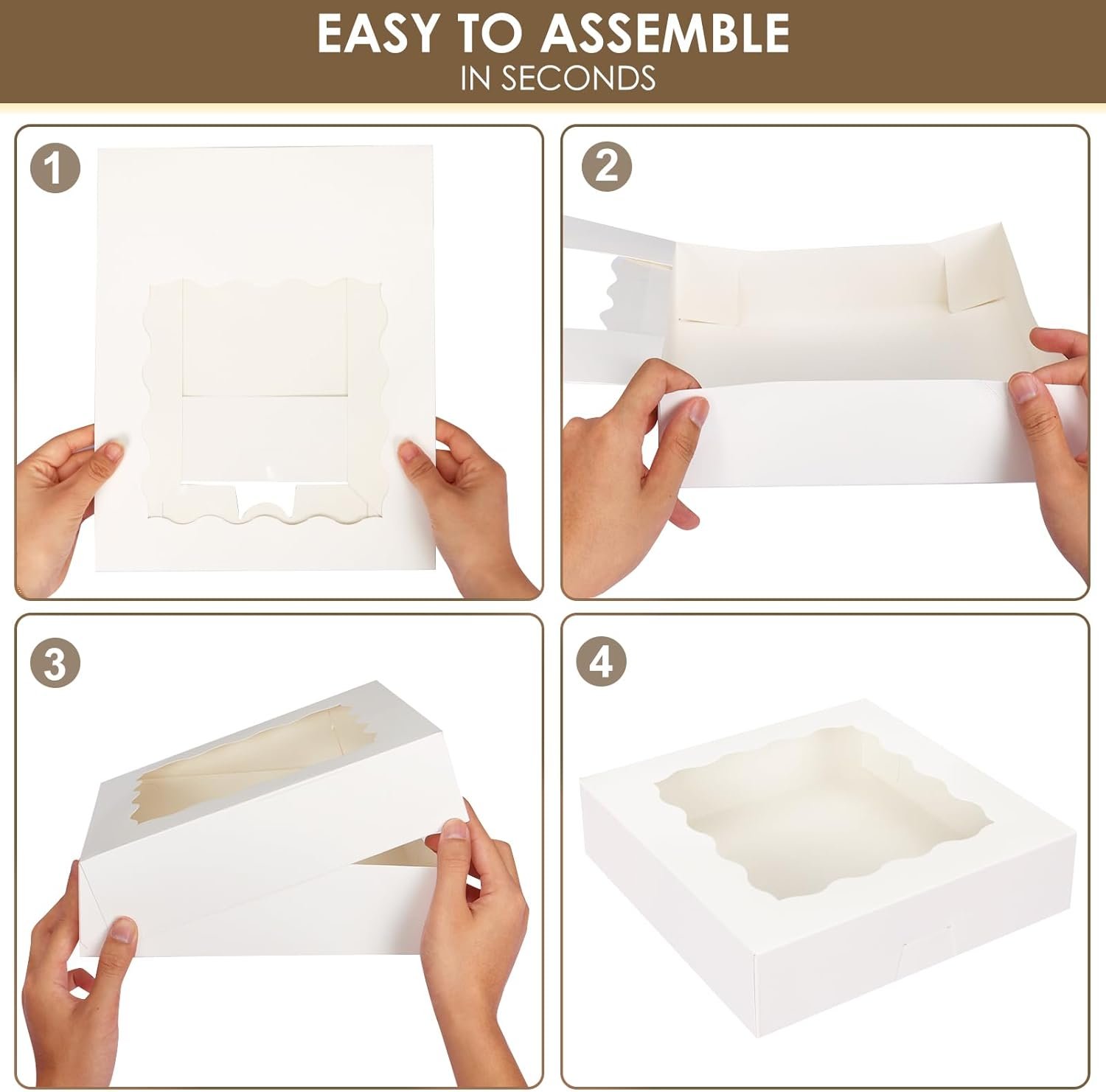 Großhandel 35 Stück Backboxen, 10x10x2,5 Zoll Auto-Popup Keksboxen mit Fenster für Kuchen, Snacks, Gebäck, OEM individuelle Logo Gestaltung. Hersteller von Bulk Verpackungen für Schokoladendekorierte Erdbeeren.