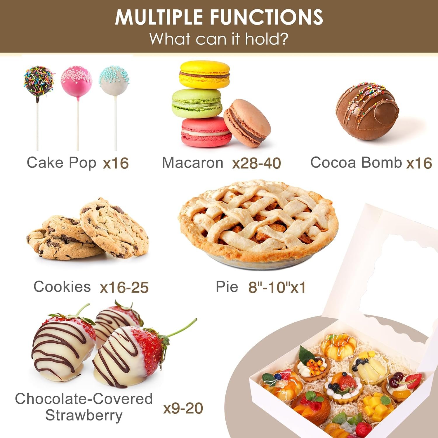 Großhandel 35 Stück Backboxen, 10x10x2,5 Zoll Auto-Popup Keksboxen mit Fenster für Kuchen, Snacks, Gebäck, OEM individuelle Logo Gestaltung. Hersteller von Bulk Verpackungen für Schokoladendekorierte Erdbeeren.