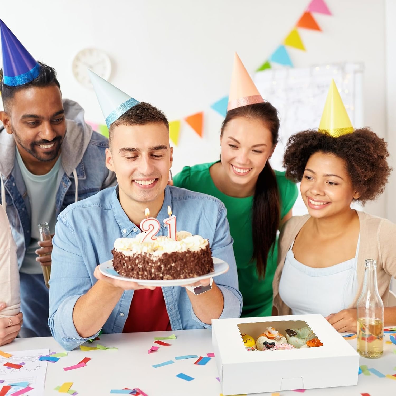 Großhandel 35 Stück Backboxen, 10x10x2,5 Zoll Auto-Popup Keksboxen mit Fenster für Kuchen, Snacks, Gebäck, OEM individuelle Logo Gestaltung. Hersteller von Bulk Verpackungen für Schokoladendekorierte Erdbeeren.