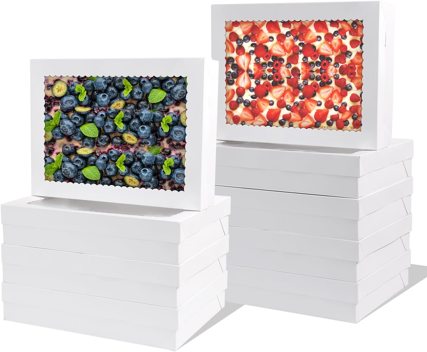Großhandel 12 Stück 19x14x4 Zoll Kuchenschachteln mit Fenster, große weiße rechteckige Verpackungen für Torten, Cupcakes, Donuts, Kekse und Pies, individueller Logo-Druck vom Hersteller.