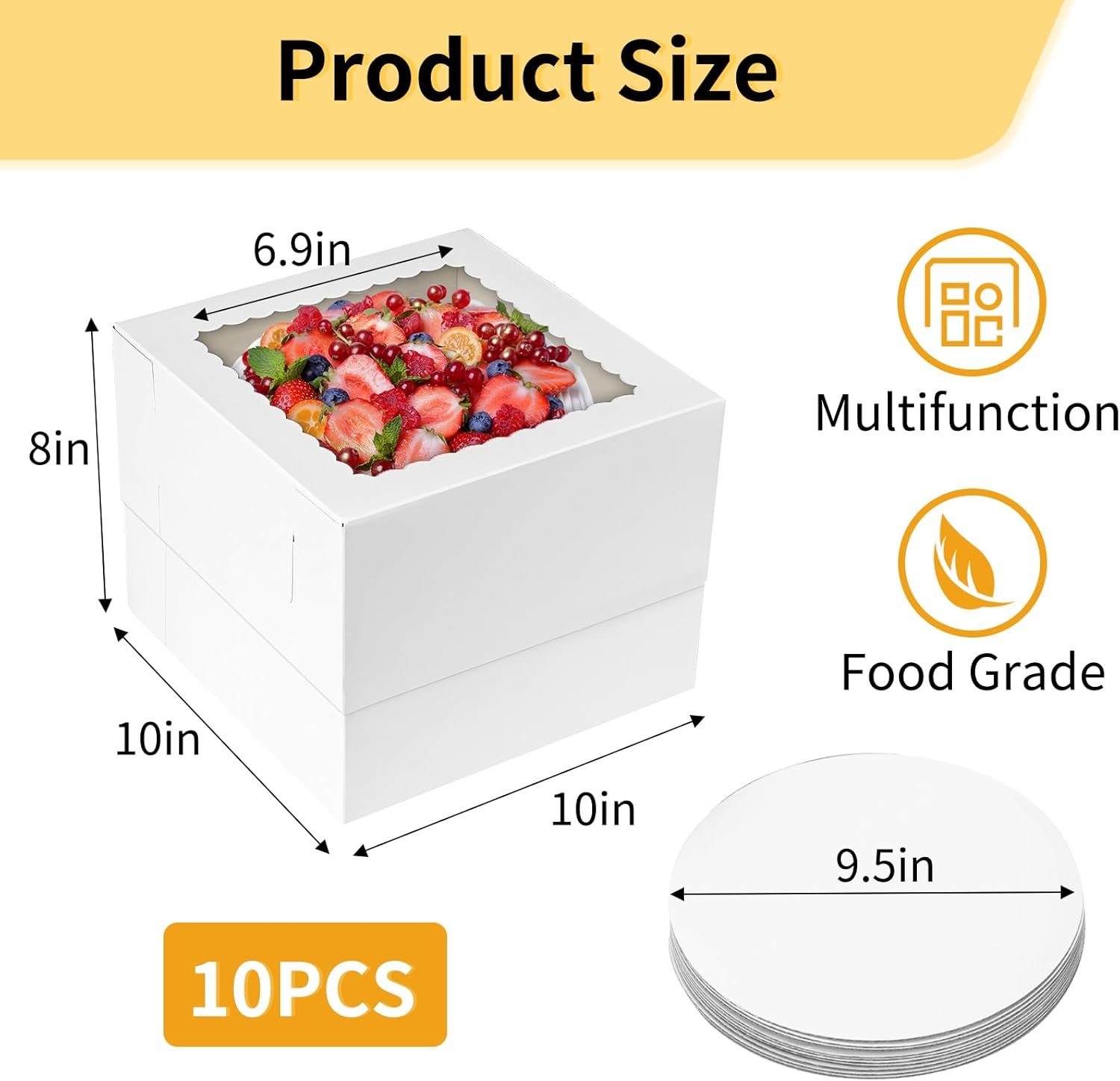 Großhandel 10 Sets Kuchenboxen mit Fenster, 10x10x8 Zoll hoch, für Pastries, Chocolates und Cookies, individueller Logo-Druck, Hersteller von hochwertigen Verpackungen im Bulk.