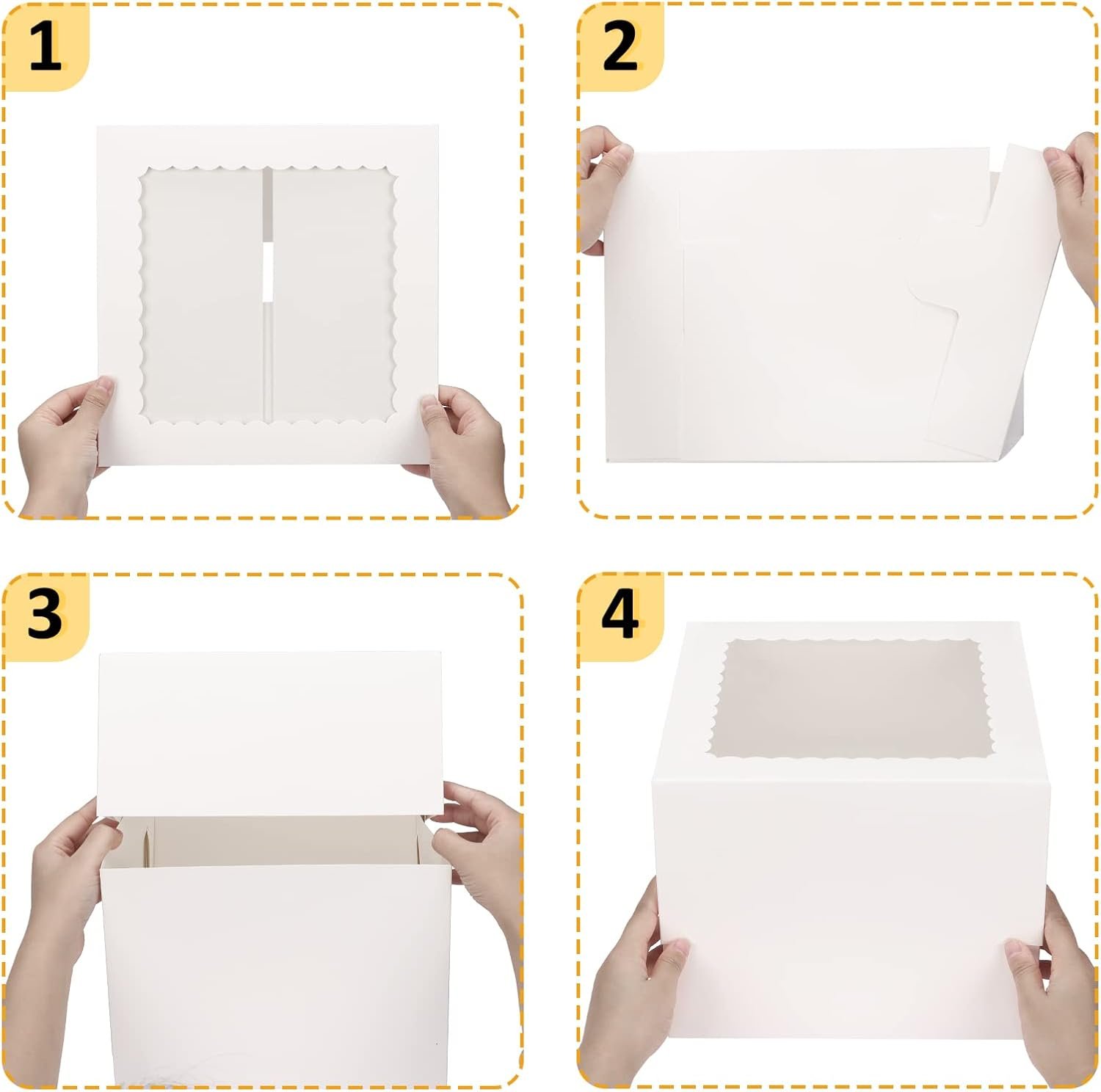 Großhandel 10 Sets Kuchenboxen mit Fenster, 10x10x8 Zoll hoch, für Pastries, Chocolates und Cookies, individueller Logo-Druck, Hersteller von hochwertigen Verpackungen im Bulk.