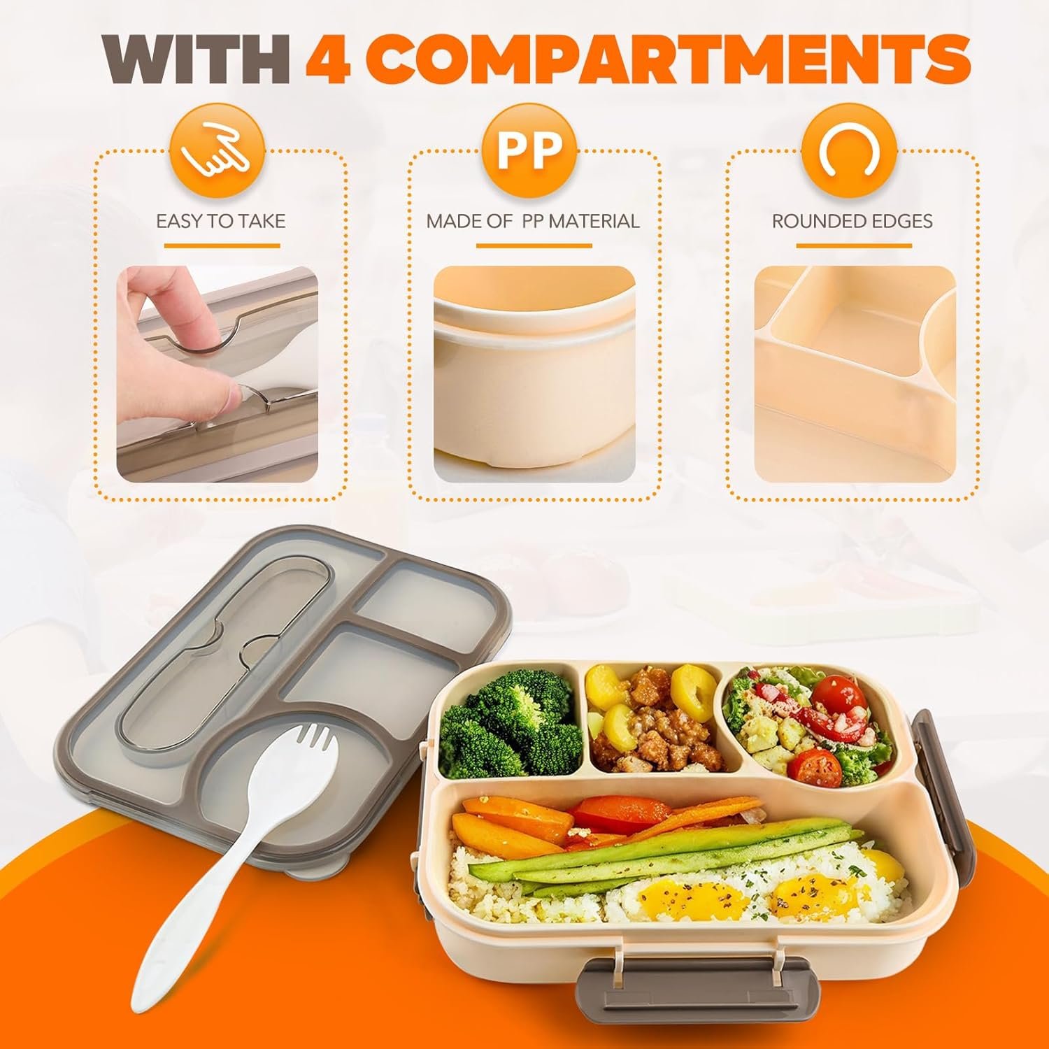 Großhandel 4-Fächer Bento Box für Erwachsene, hitzebeständige Lunch Box, robust und spülmaschinenfest, individueller Logoaufdruck, BPA-freie Materialien, Hersteller für maßgeschneiderte Lösungen