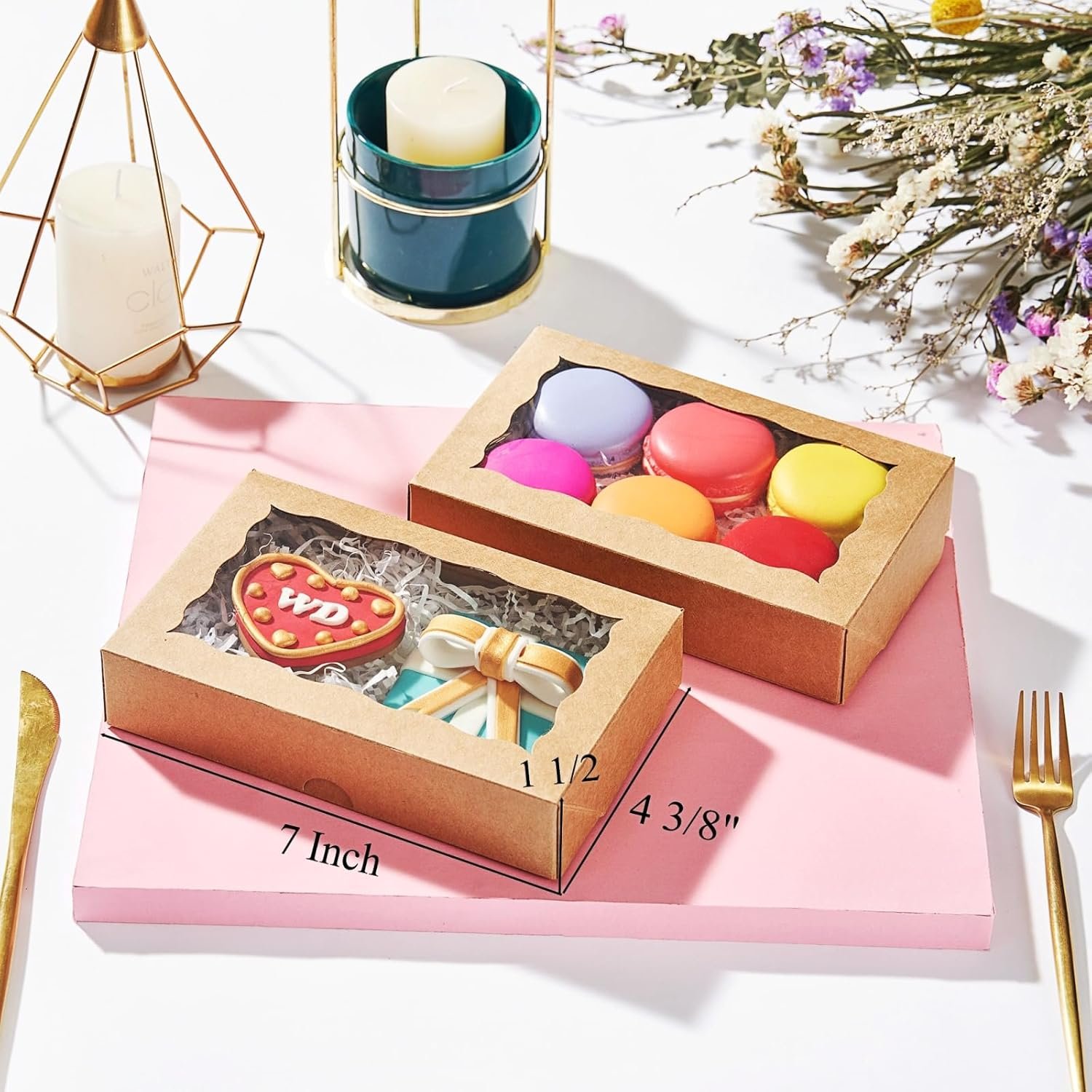 Großhandel 20 Stück 7x4,3x1,5 Zoll braune Backverpackungen mit Fenster für Trüffel, Pastry, Donuts, Brownies und als Treat-Boxen für Hochzeiten und Feiern, individuelles Logo, Fabrik für Backwaren.