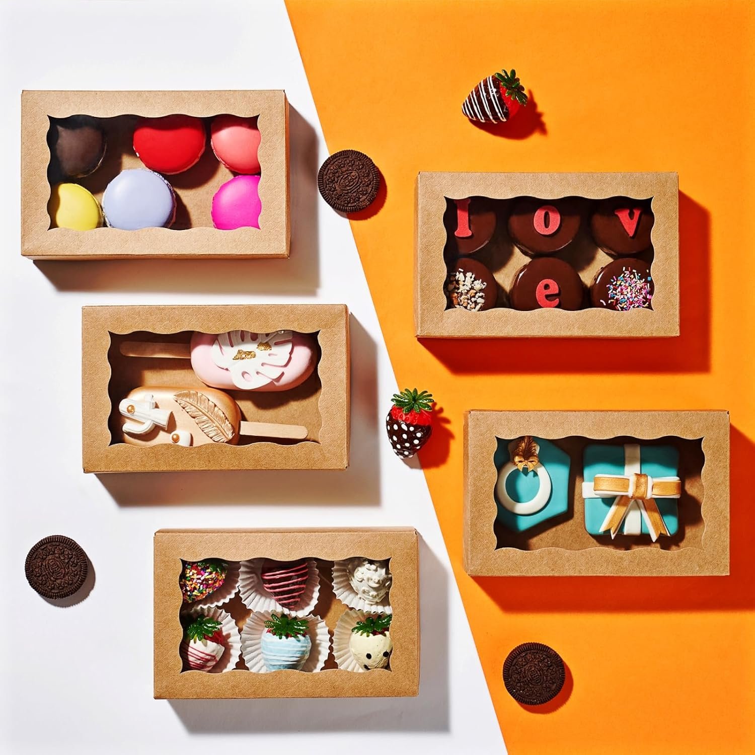 Großhandel 20 Stück 7x4,3x1,5 Zoll braune Backverpackungen mit Fenster für Trüffel, Pastry, Donuts, Brownies und als Treat-Boxen für Hochzeiten und Feiern, individuelles Logo, Fabrik für Backwaren.