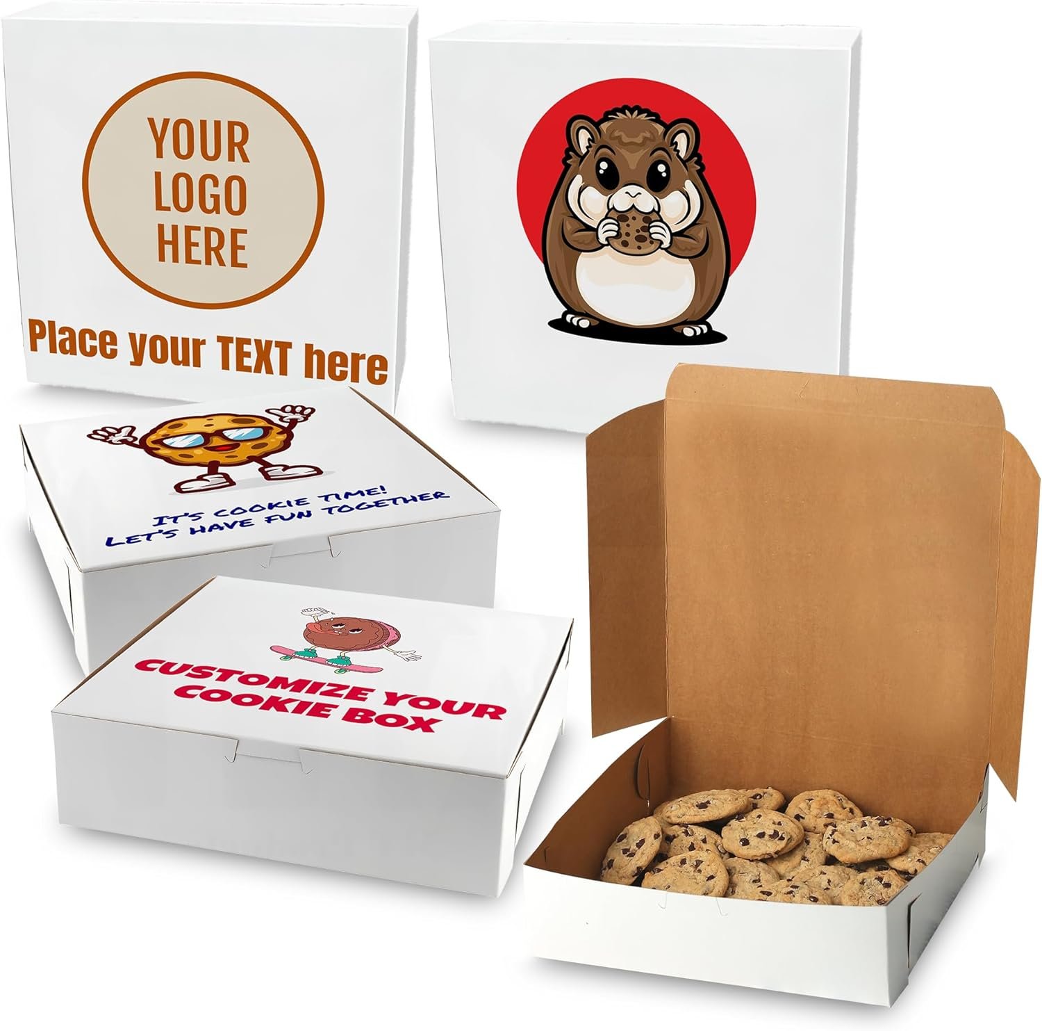 Großhandel 9" x 9" x 3" individuell bedruckte Backwarenboxen mit Logo für Kuchen, Kekse und Torten - OEM Weiß anpassbare Verpackungen (Packung mit 5) - Hersteller.