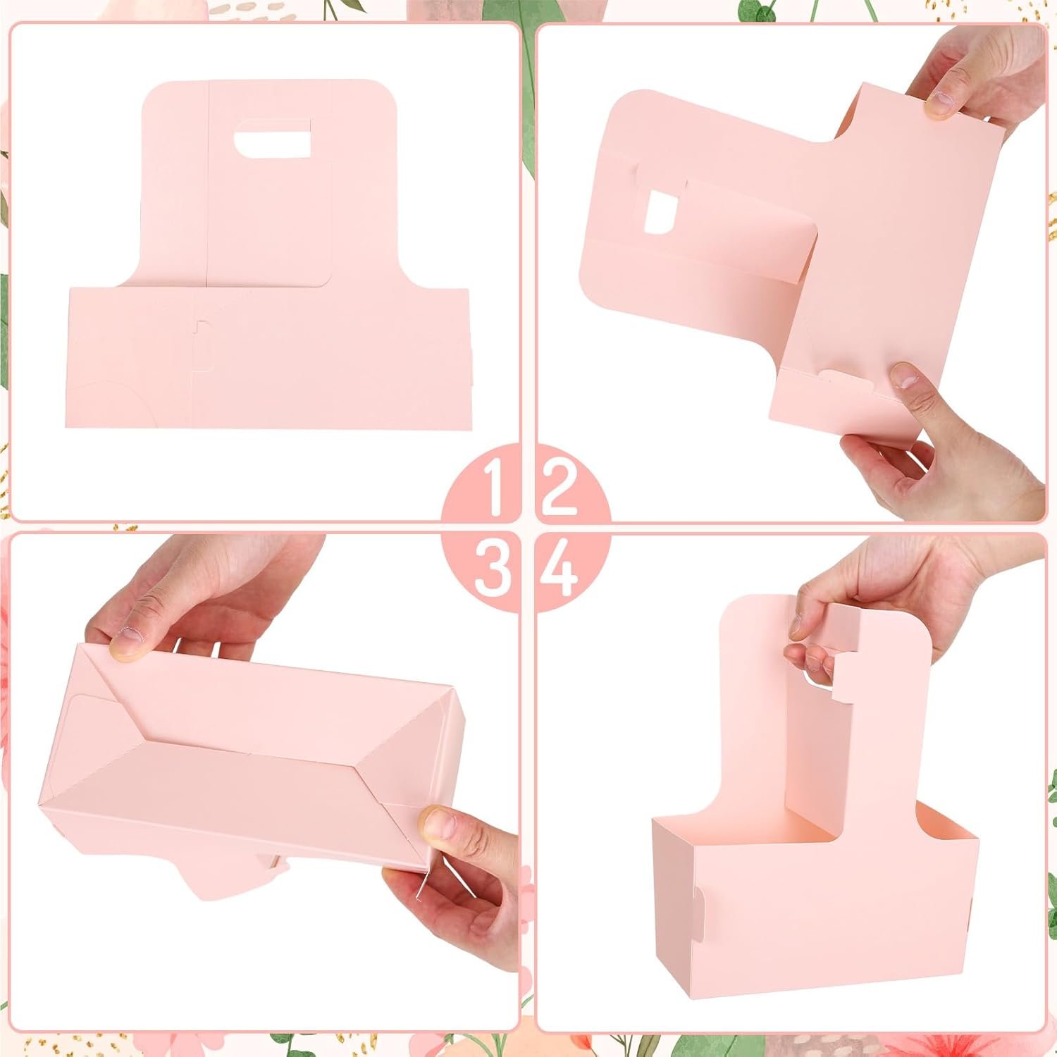 Großhandel 24 Stück Blumenstrauß Geschenkboxen mit Griff, rechteckige Papiertüten für Getränke in Pink, Schwarz, Weiß, ideal für Hochzeit, Geburtstag, Baby Shower, OEM und individuelle Logo-Optionen verfügbar.