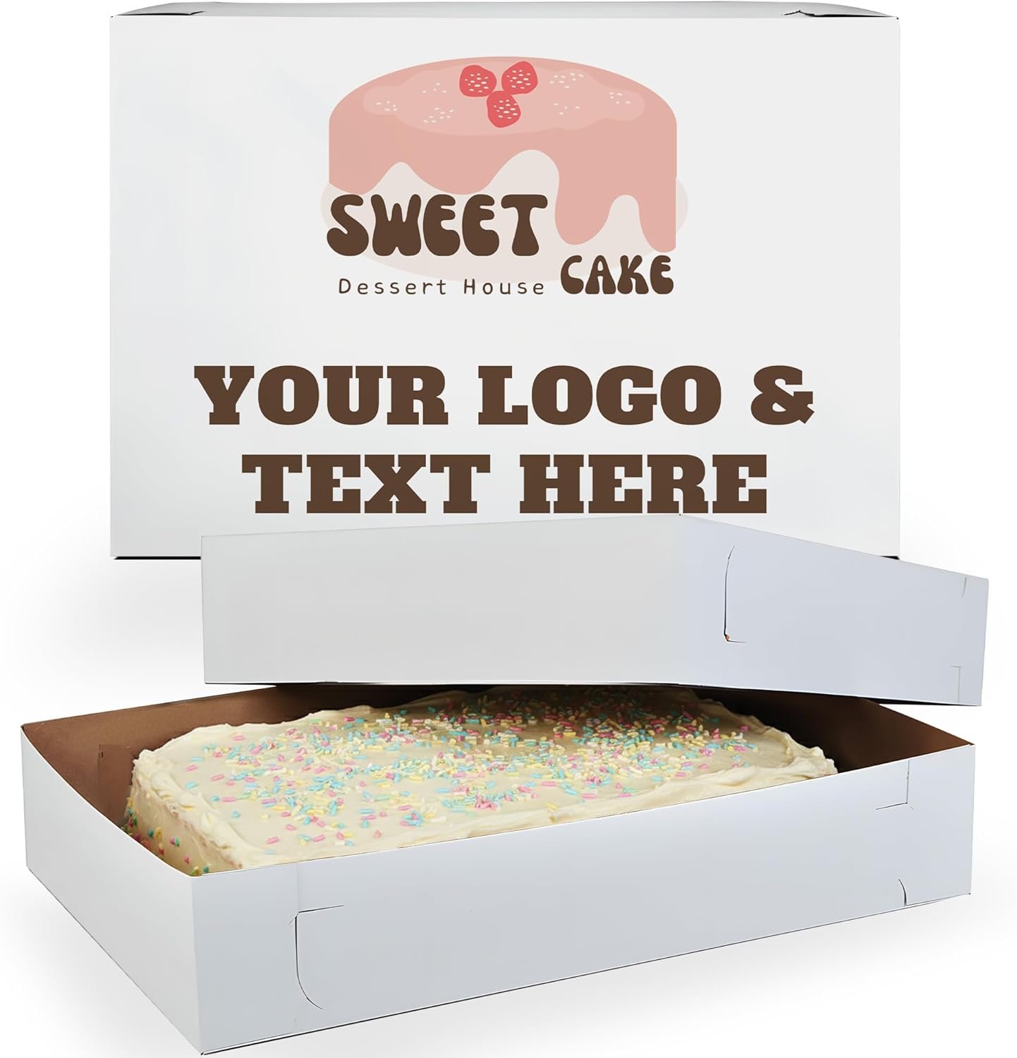 Großhandel individuelle Logo Bedruckte weiße Kuchenboxen 18" x 13" x 3,5" - Abfallfreie Bäckereiboxen mit abnehmbaren Deckeln für zusätzliche Lagerung - OEM Hersteller