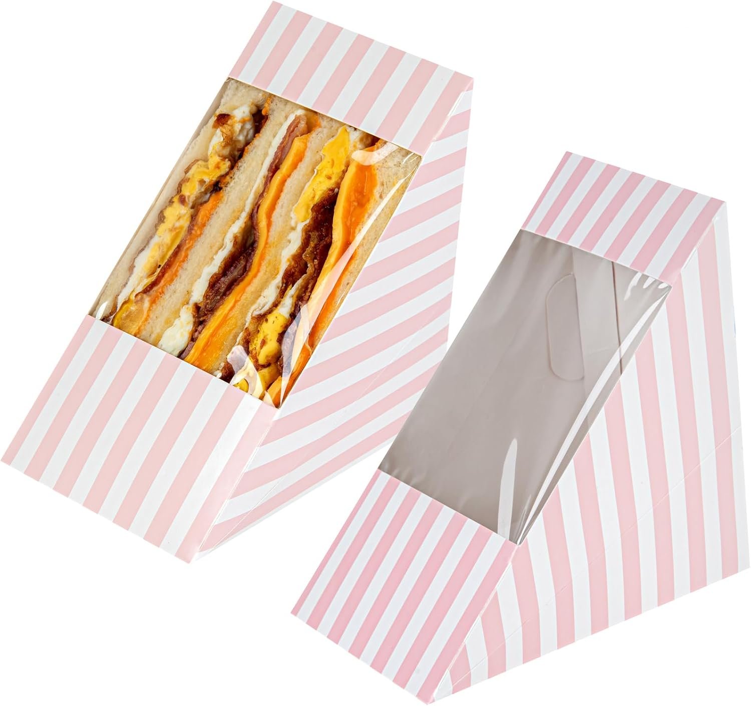 Großhandel große Sandwich-Box mit rosa-weißem Streifenmuster, 4 3/4" x 4 3/4" x 3 1/4", individuelles Logo für Ihre Eigenmarke, Hersteller von Papierverpackungen