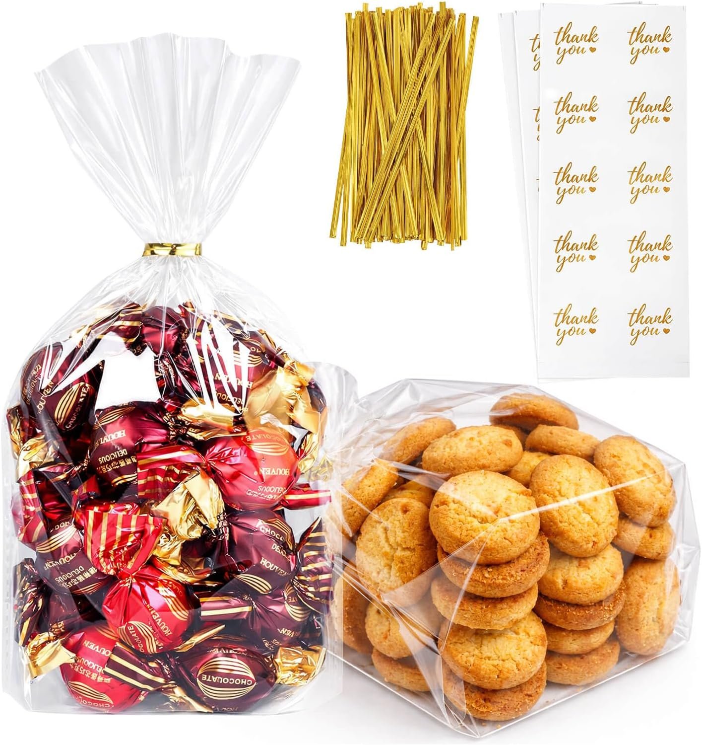 Großhandel 6"x 9" Klarsicht-Cellosetüten mit Bindfäden (100 Stk) für Geschenke, Partytüten, Süßigkeiten, Kekse, Schokolade und Popcorn, Individuelles Logo für Eigenmarke, Fabrik Lieferant für Großmenge