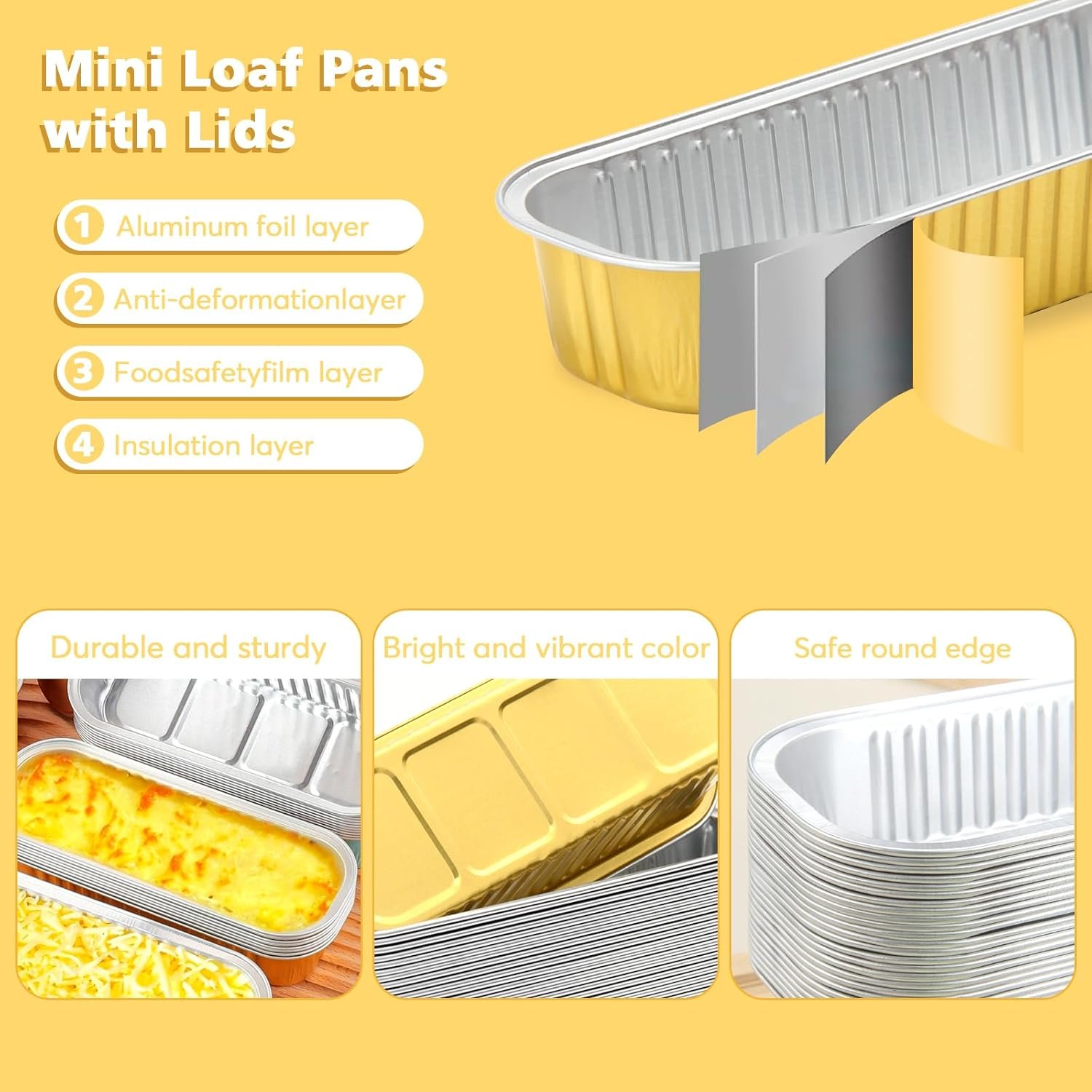 Großhandel 100 Stück Mini Kastenformen aus Aluminium mit Deckeln und Löffeln, rechteckige Einweg-Bakformen für Backen, Feiern, Picknicks und Geschenke, individuell bedruckt, vom Hersteller in Bulk erhältlich.