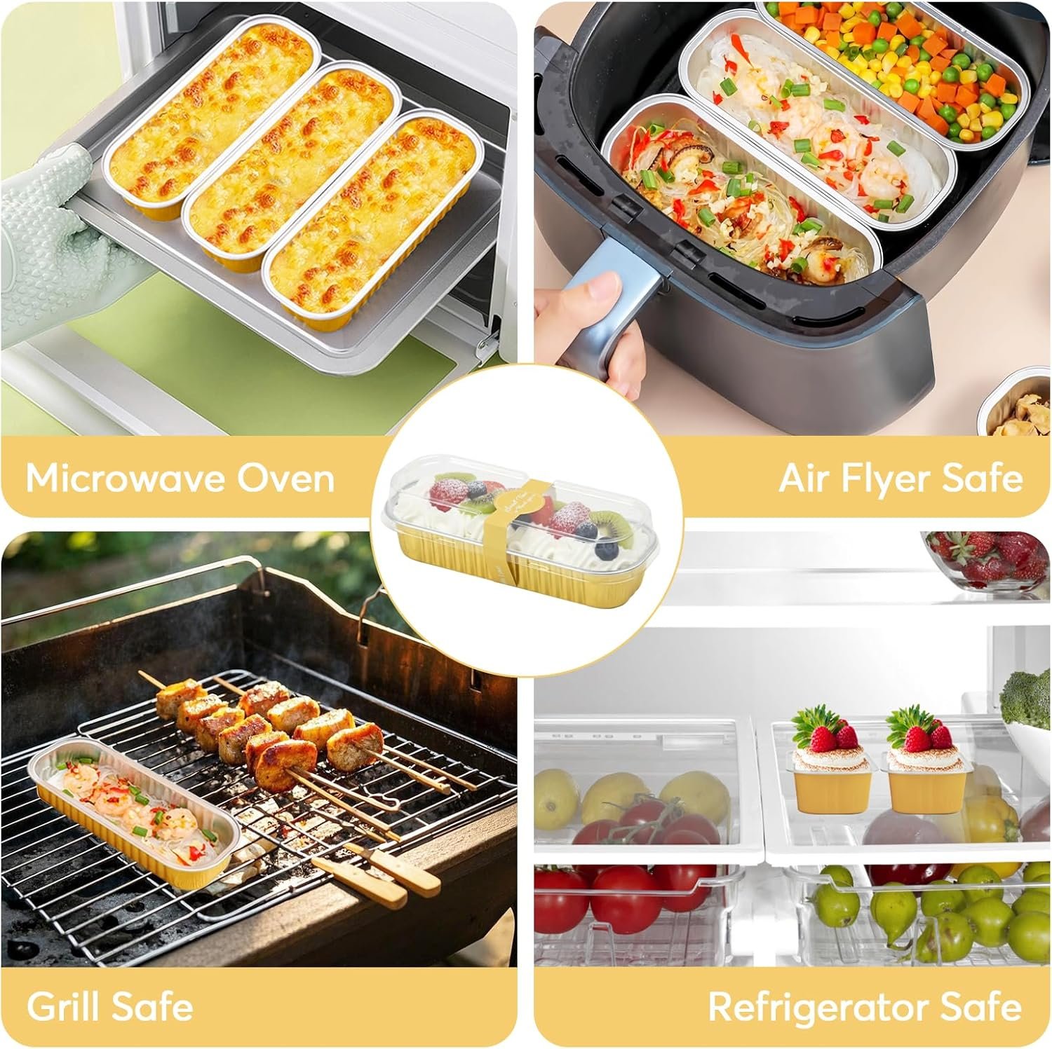 Großhandel 100 Stück Mini Kastenformen aus Aluminium mit Deckeln und Löffeln, rechteckige Einweg-Bakformen für Backen, Feiern, Picknicks und Geschenke, individuell bedruckt, vom Hersteller in Bulk erhältlich.