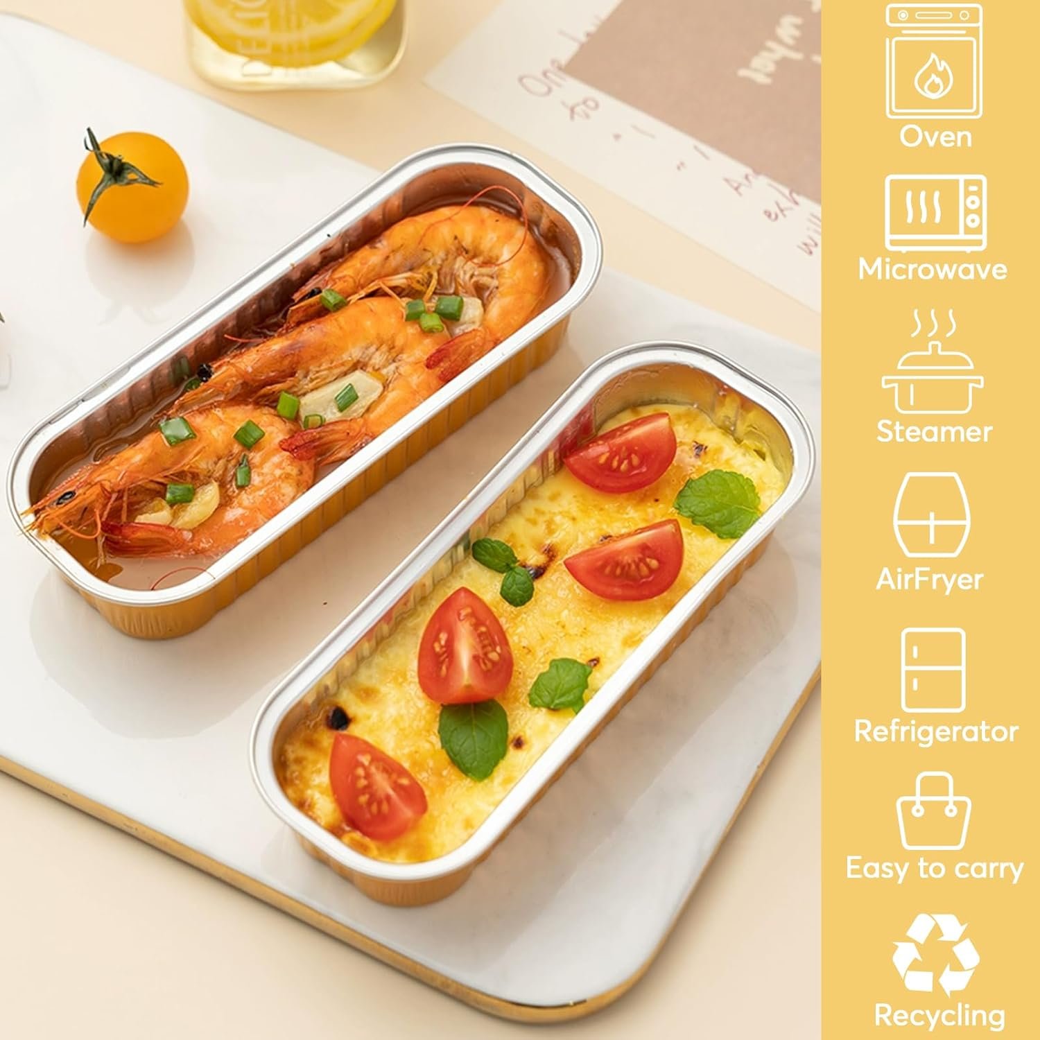 Großhandel 100 Stück Mini Kastenformen aus Aluminium mit Deckeln und Löffeln, rechteckige Einweg-Bakformen für Backen, Feiern, Picknicks und Geschenke, individuell bedruckt, vom Hersteller in Bulk erhältlich.