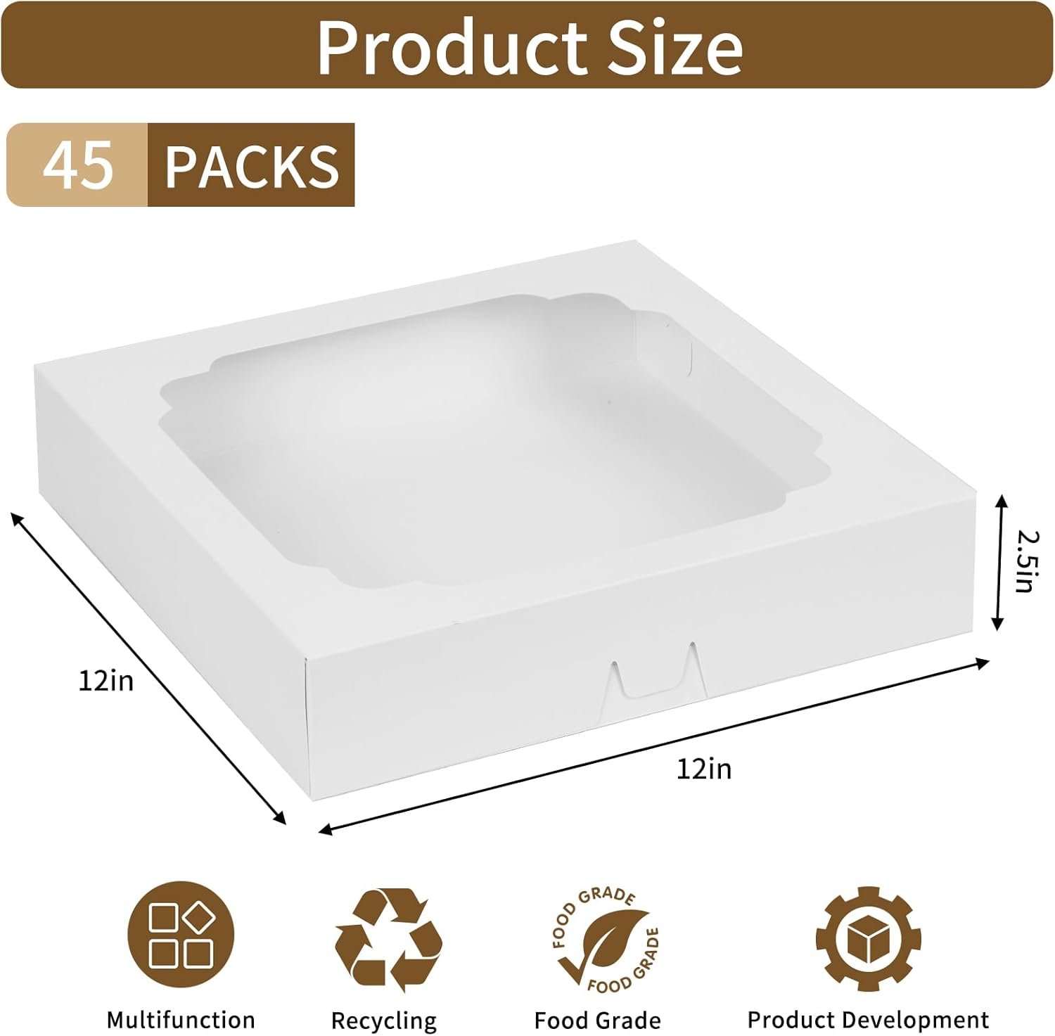 Großhandel 45 Stück weiße Backboxen 12x12x2,5 Zoll mit Fenster für Cookies, Kuchen, Torten, Pizza, Erdbeeren, Schokolade, Gebäck, Muffins und Donuts, individuell mit Logo, vom Hersteller. Großhandel 45 Stück weiße Backboxen 12x12x2,5 Zoll mit Fenster für Cookies, Kuchen, Torten, Pizza, Erdbeeren, Schokolade, Gebäck, Muffins und Donuts, individuell mit Logo, vom Hersteller.