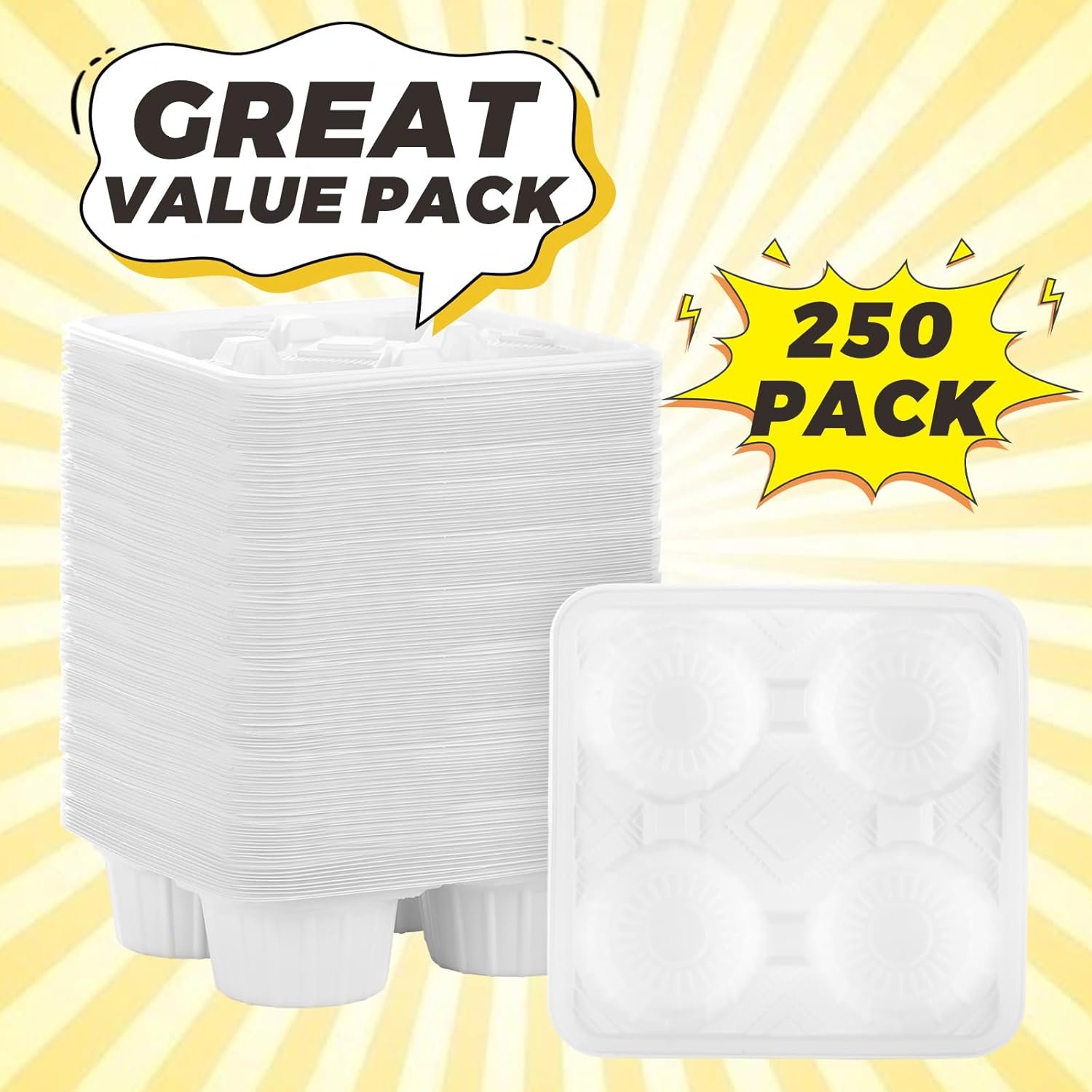 Großhandel 250PCS Einweg-Trinkträger für 4 Tassen, langlebiger PP Becherhalter für 8-32 oz Becher, OEM Drink Carrier für heiße und kalte Getränke, individuell bedruckter Kaffeebecherhalter für den Lieferservice, Weiß