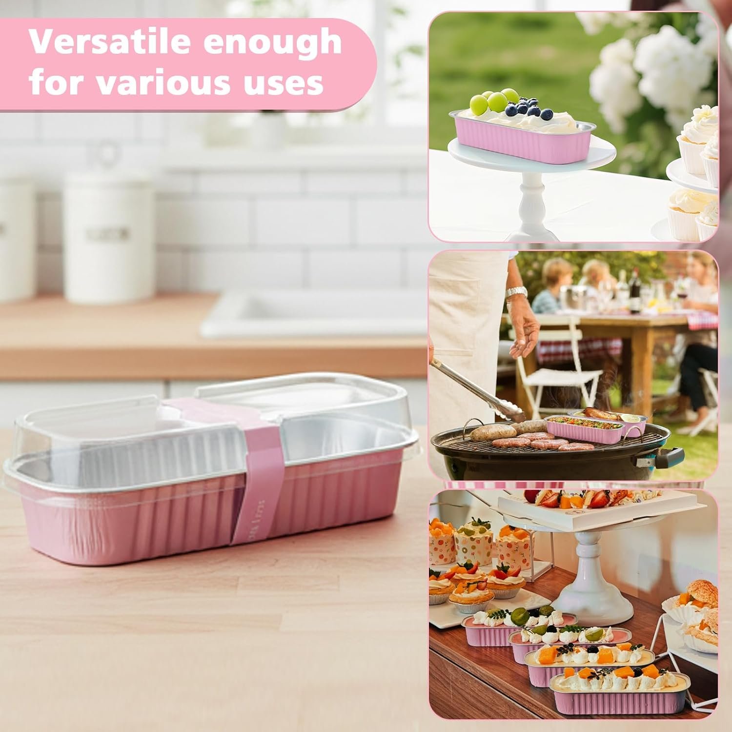 Großhandel Mini-Backformen aus Aluminium für Mini-Laibchen mit Deckeln und Löffeln, 100er Pack, rectangular für Bäckerei, Partys, Picknicks und Feiertage (Rosa) - Individuelles Logo, Hersteller für Bulk-Bestellungen Großhandel Mini-Backformen aus Aluminium für Mini-Laibchen mit Deckeln und Löffeln, 100er Pack, rectangular für Bäckerei, Partys, Picknicks und Feiertage (Rosa) - Individuelles Logo, Hersteller für Bulk-Bestellungen