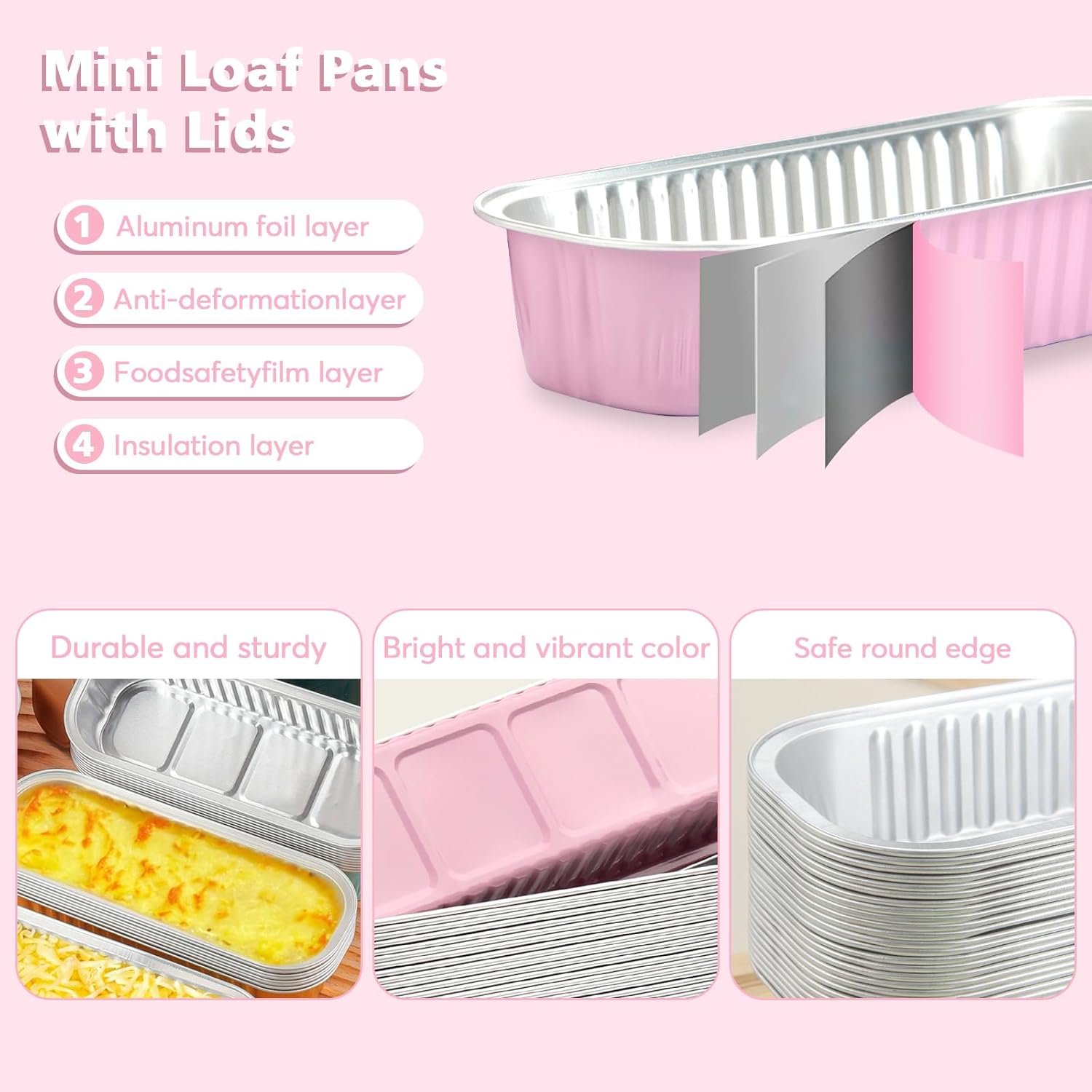 Großhandel Mini-Backformen aus Aluminium für Mini-Laibchen mit Deckeln und Löffeln, 100er Pack, rectangular für Bäckerei, Partys, Picknicks und Feiertage (Rosa) - Individuelles Logo, Hersteller für Bulk-Bestellungen Großhandel Mini-Backformen aus Aluminium für Mini-Laibchen mit Deckeln und Löffeln, 100er Pack, rectangular für Bäckerei, Partys, Picknicks und Feiertage (Rosa) - Individuelles Logo, Hersteller für Bulk-Bestellungen