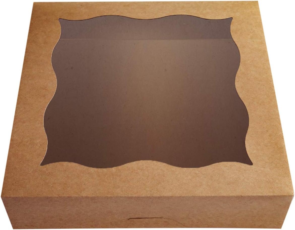 Großhandel 15-Pack große 12"x12"x3" braune Backboxen mit PVC-Fenster für Kuchen und Kekse, individuell bedruckbar, Hersteller von Kraftpapierboxen, Packung mit 15.