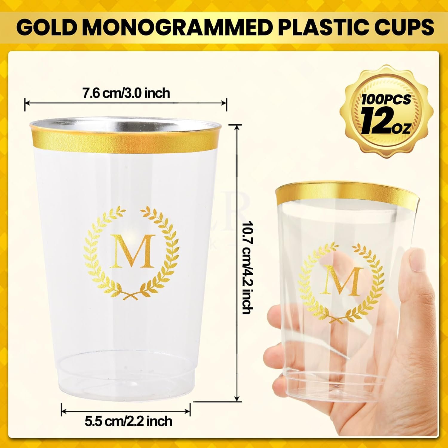 Großhandel 100 Stück Monogrammierte Plastikbecher 12 oz Clear mit Goldfolienbuchstaben M Einmalbecher für Hochzeiten, Geburtstagsfeiern und Babypartys, Individuelles Logo, Personalisiertes Party-Getränkezubehör, OEM Großhandel 100 Stück Monogrammierte Plastikbecher 12 oz Clear mit Goldfolienbuchstaben M Einmalbecher für Hochzeiten, Geburtstagsfeiern und Babypartys, Individuelles Logo, Personalisiertes Party-Getränkezubehör, OEM