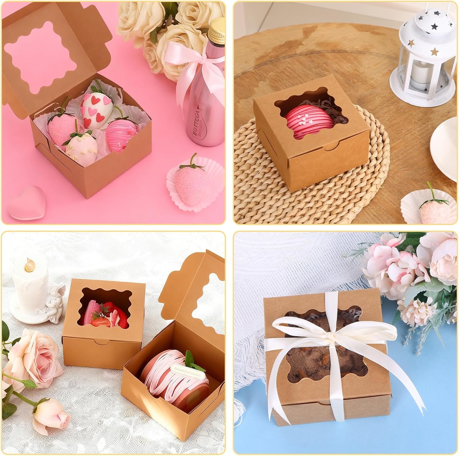 Großhandel 50 Stück Papier-Keksboxen mit Fenster 4x4x2,5 Zoll für kleine Kekse, Leckereien und Desserts, Individuelles Logo, Hersteller für Bulk-Bestellungen