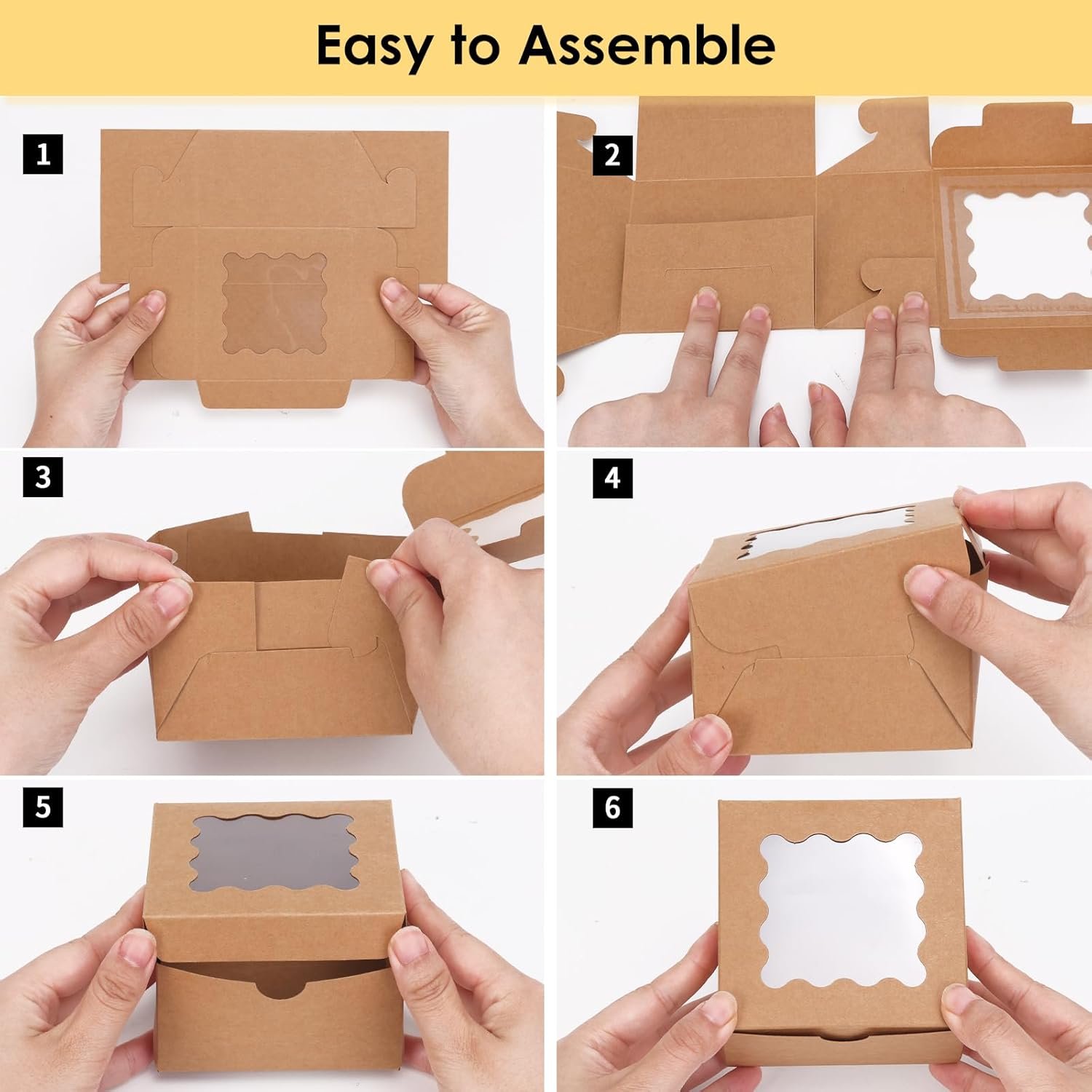 Großhandel 50 Stück Papier-Keksboxen mit Fenster 4x4x2,5 Zoll für kleine Kekse, Leckereien und Desserts, Individuelles Logo, Hersteller für Bulk-Bestellungen