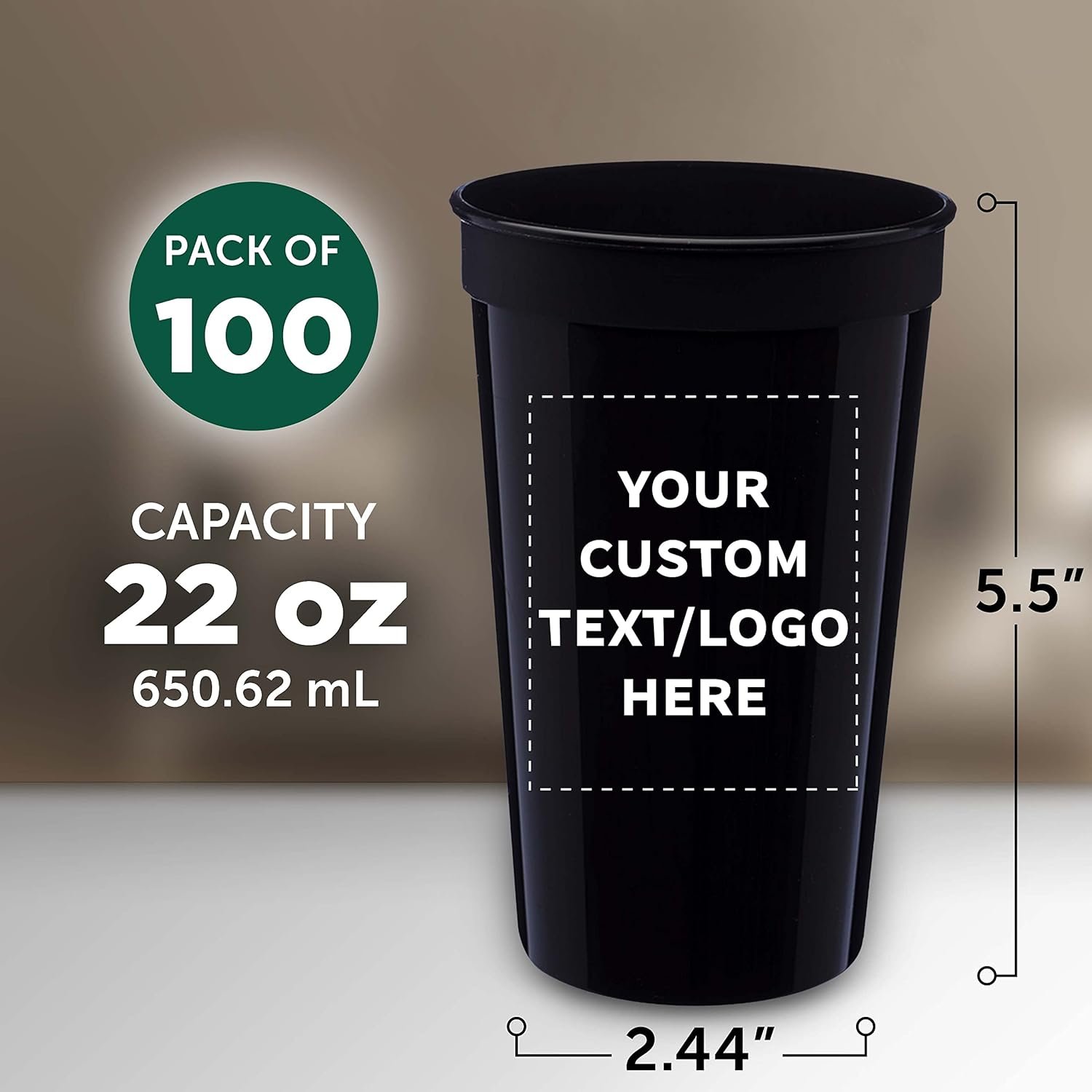 Großhandel Individuelles Logo 22 oz Kunststoff-Stadionbecher Set mit 100 Stück, perfekt für Feiern, Picknicks, Strand - Hersteller für personalisierte Großmenge - Schwarz