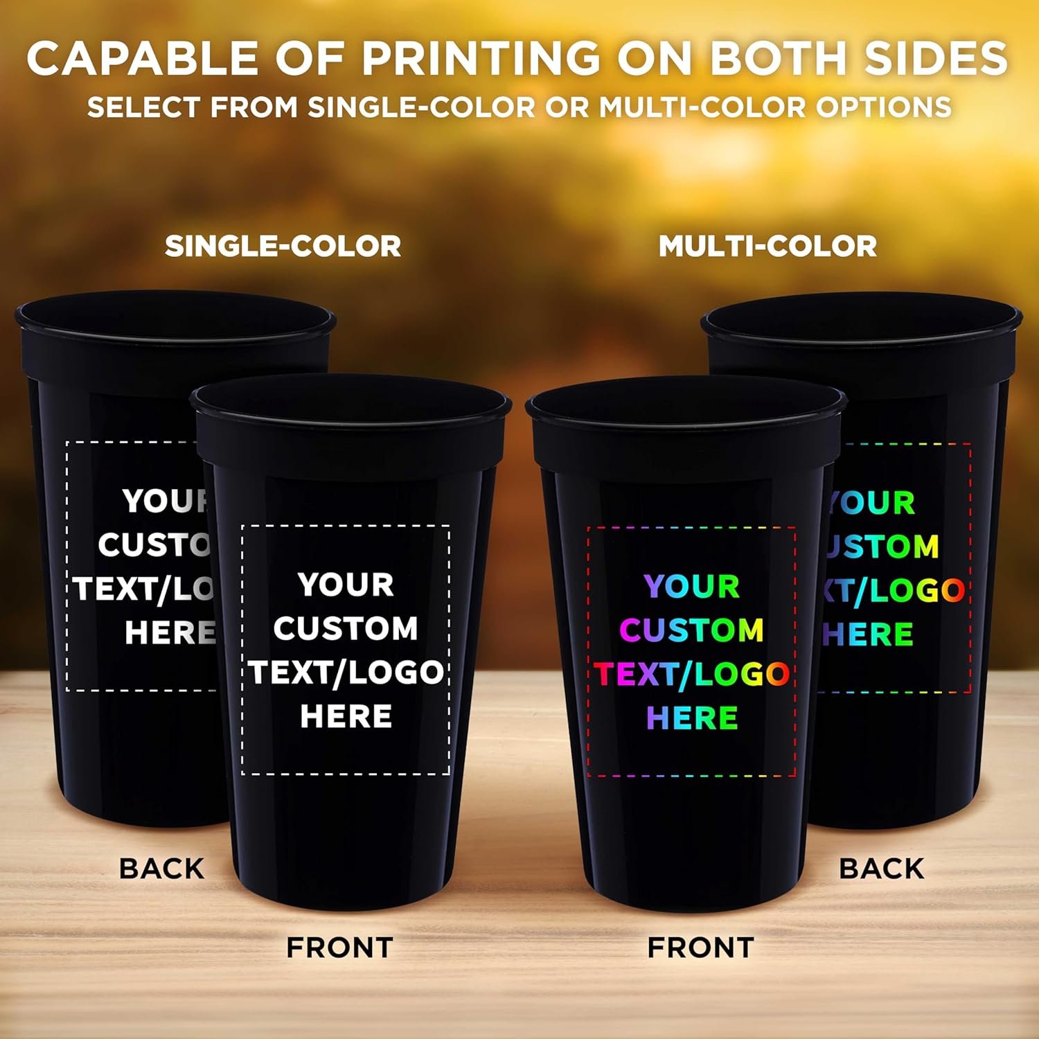 Großhandel Individuelles Logo 22 oz Kunststoff-Stadionbecher Set mit 100 Stück, perfekt für Feiern, Picknicks, Strand - Hersteller für personalisierte Großmenge - Schwarz