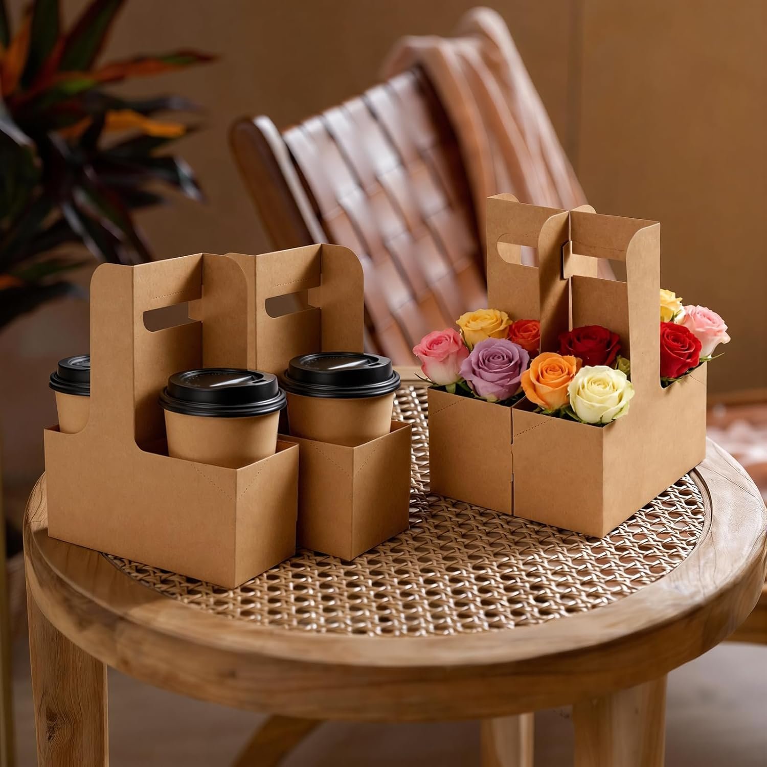 Großhandel 100 Stück 2 Becher Träger Einweg mit Griff, faltbare Kraftpappe Becherhalter, Träger für heiße und kalte Getränke, OEM für Food Delivery und Kaffeeanbieter.