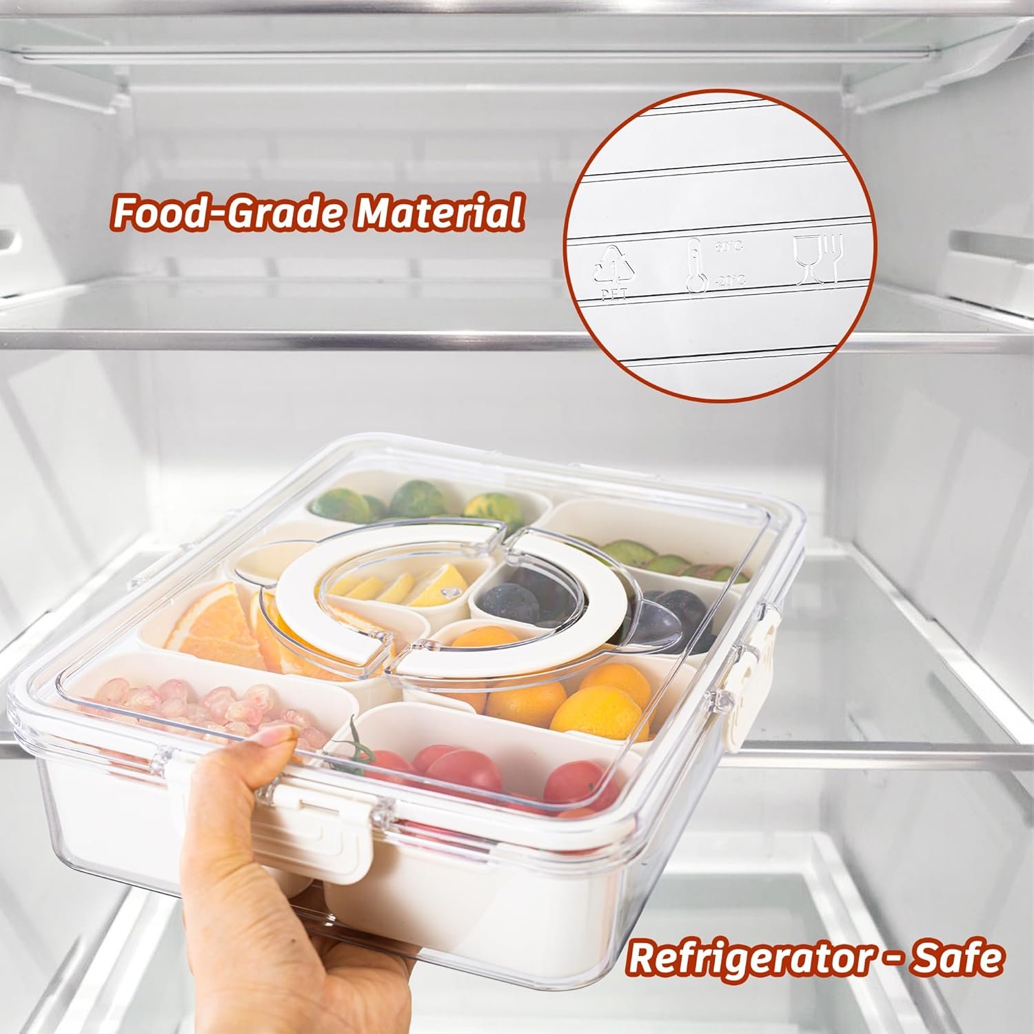Großhandel Snackle Box - Trennbarer Servierteller mit Deckel und Griff für portable Snackplatten - Klarer Organizer für Süßigkeiten, Obst, Nüsse und Snacks - Ideal zur Unterhaltung und für Partys - Eigenmarke vom Hersteller