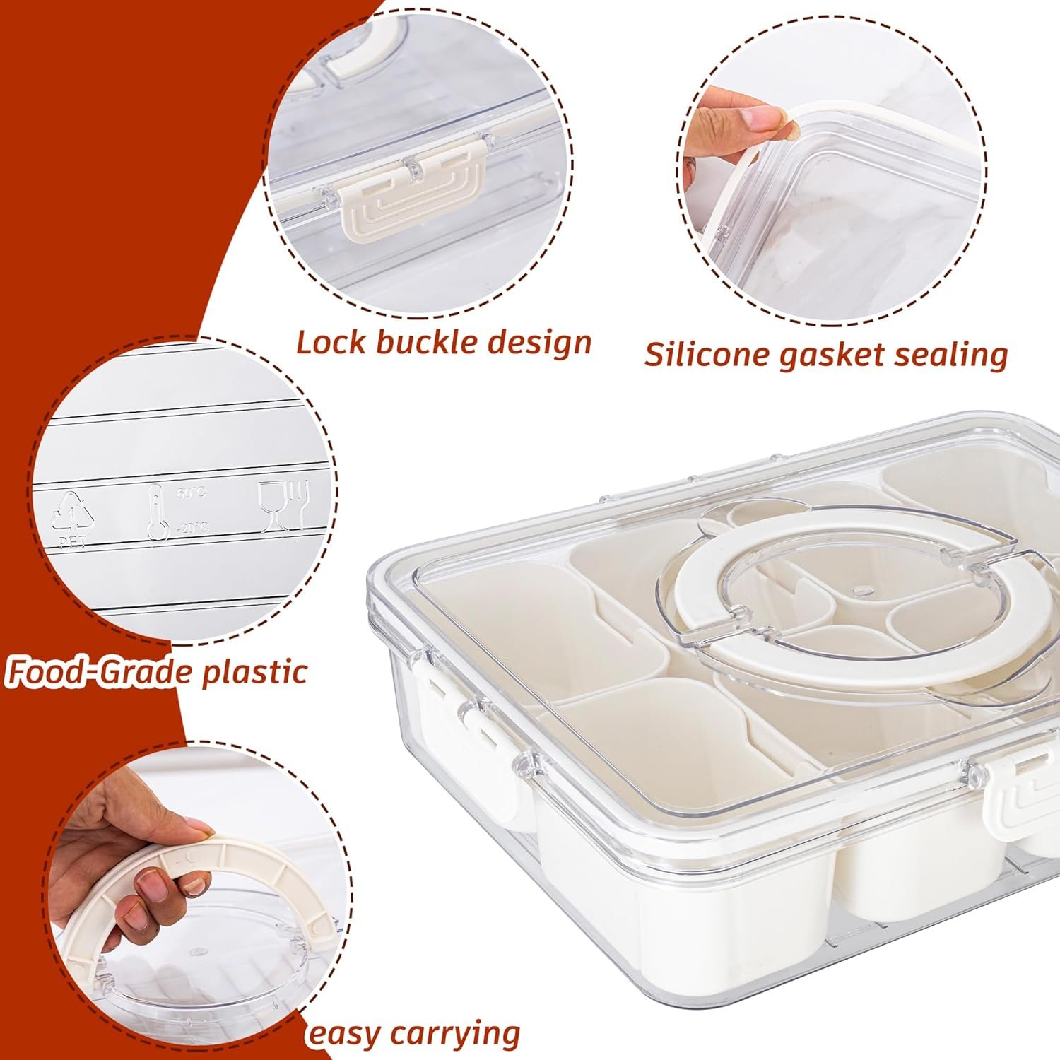 Großhandel Snackle Box - Trennbarer Servierteller mit Deckel und Griff für portable Snackplatten - Klarer Organizer für Süßigkeiten, Obst, Nüsse und Snacks - Ideal zur Unterhaltung und für Partys - Eigenmarke vom Hersteller