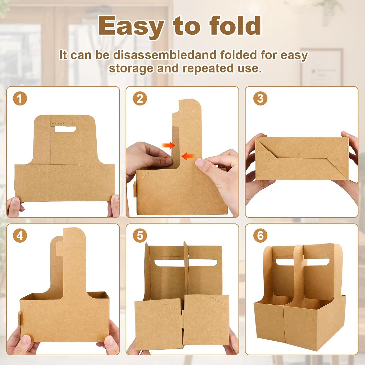 Großhandel 30 Stück Getränketräger mit Griff, vielseitig, faltbare Becherhalter für heiße und kalte Getränke, ideal für Kaffee, Tee, Takeout & Lieferung, individuell mit Logo erhältlich, Hersteller für hochwertige Lösungen, wiederverwendbar und tragbar!