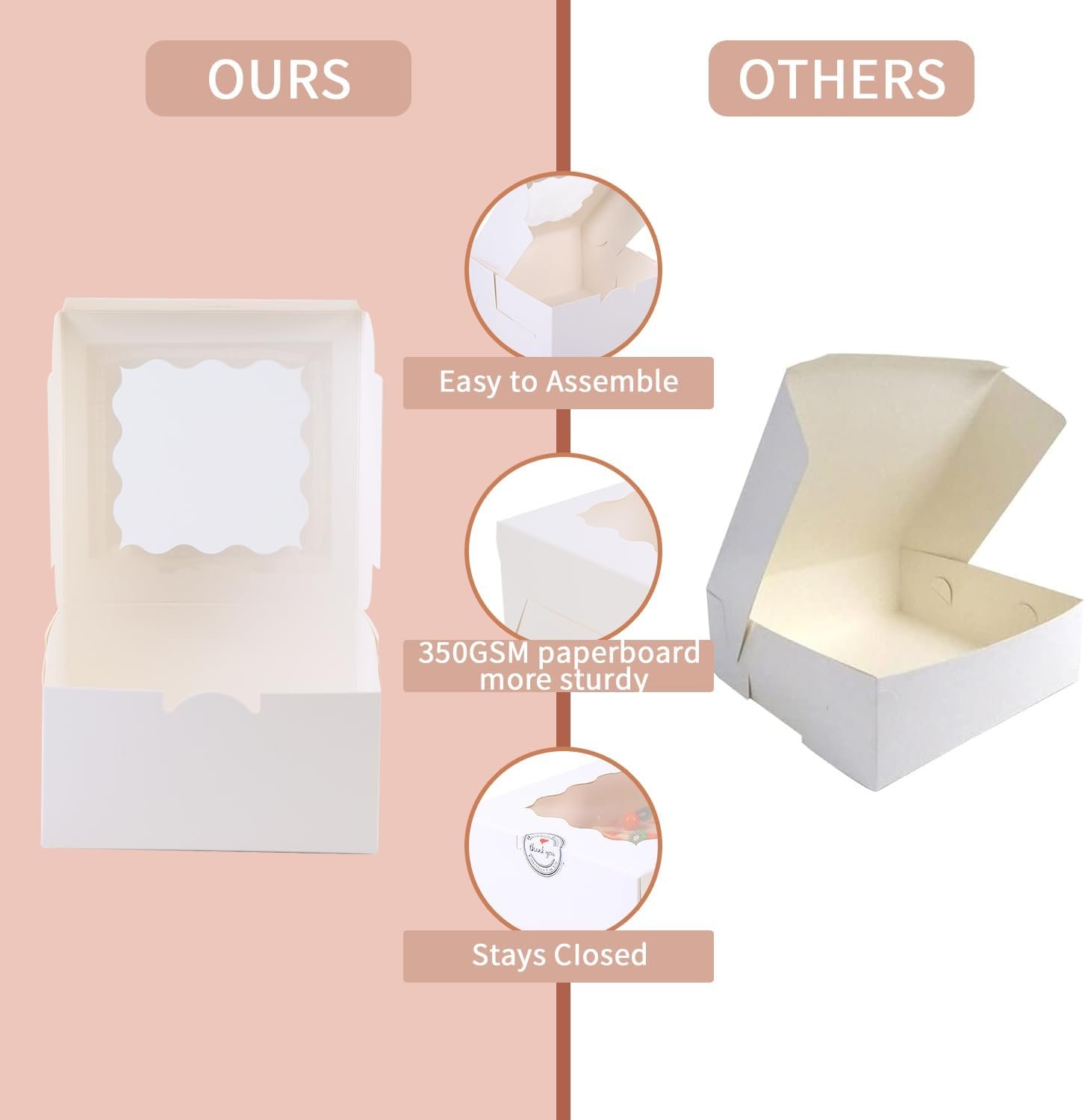 Großhandel 100 Stück 6x6x3 Zoll kleine Kuchenbox mit Fenster, Mini-Pie-Behälter für Gebäck, Dessert, Erdbeeren, Pralinen, Cupcakes mit Papierstickern - Individuelles Logo, Hersteller für hohe Qualität.