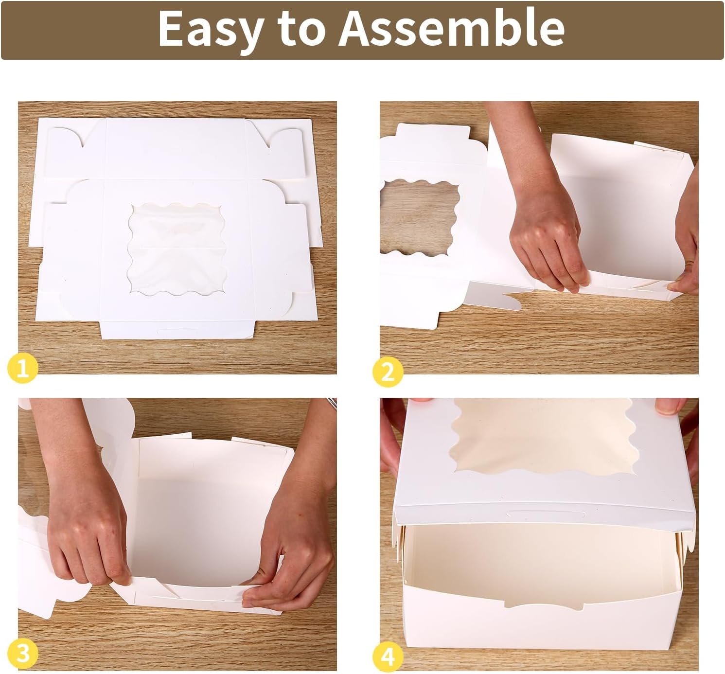 Großhandel 100 Stück 6x6x3 Zoll kleine Kuchenbox mit Fenster, Mini-Pie-Behälter für Gebäck, Dessert, Erdbeeren, Pralinen, Cupcakes mit Papierstickern - Individuelles Logo, Hersteller für hohe Qualität.