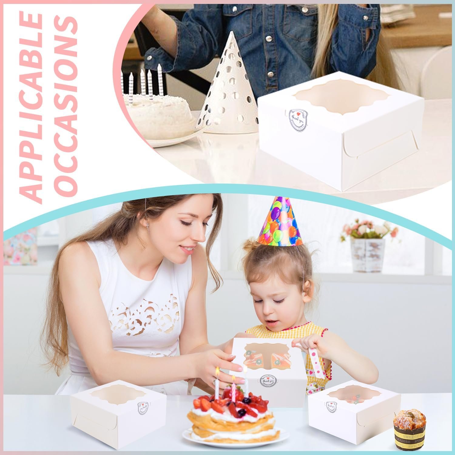 Großhandel 100 Stück 6x6x3 Zoll kleine Kuchenbox mit Fenster, Mini-Pie-Behälter für Gebäck, Dessert, Erdbeeren, Pralinen, Cupcakes mit Papierstickern - Individuelles Logo, Hersteller für hohe Qualität.