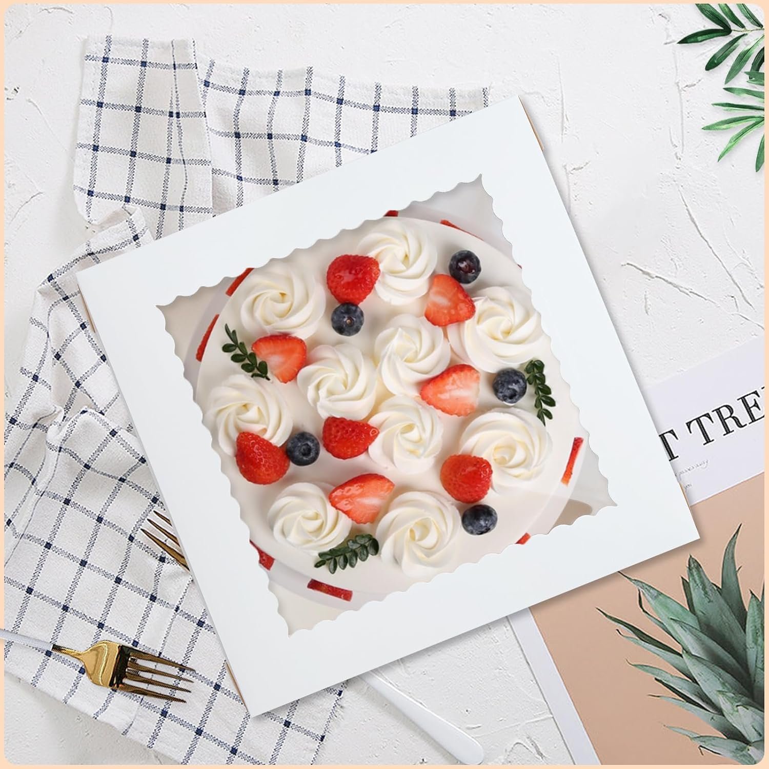 Großhandel 10 Stück 12 Zoll hohe Kuchenboxen mit Fenster, ideale Verpackungslösungen für Hochzeit, Geburtstag und Party, individuell bedruckbar, Hersteller von Einweg-Backbehältern, große Karton-Trageboxen.