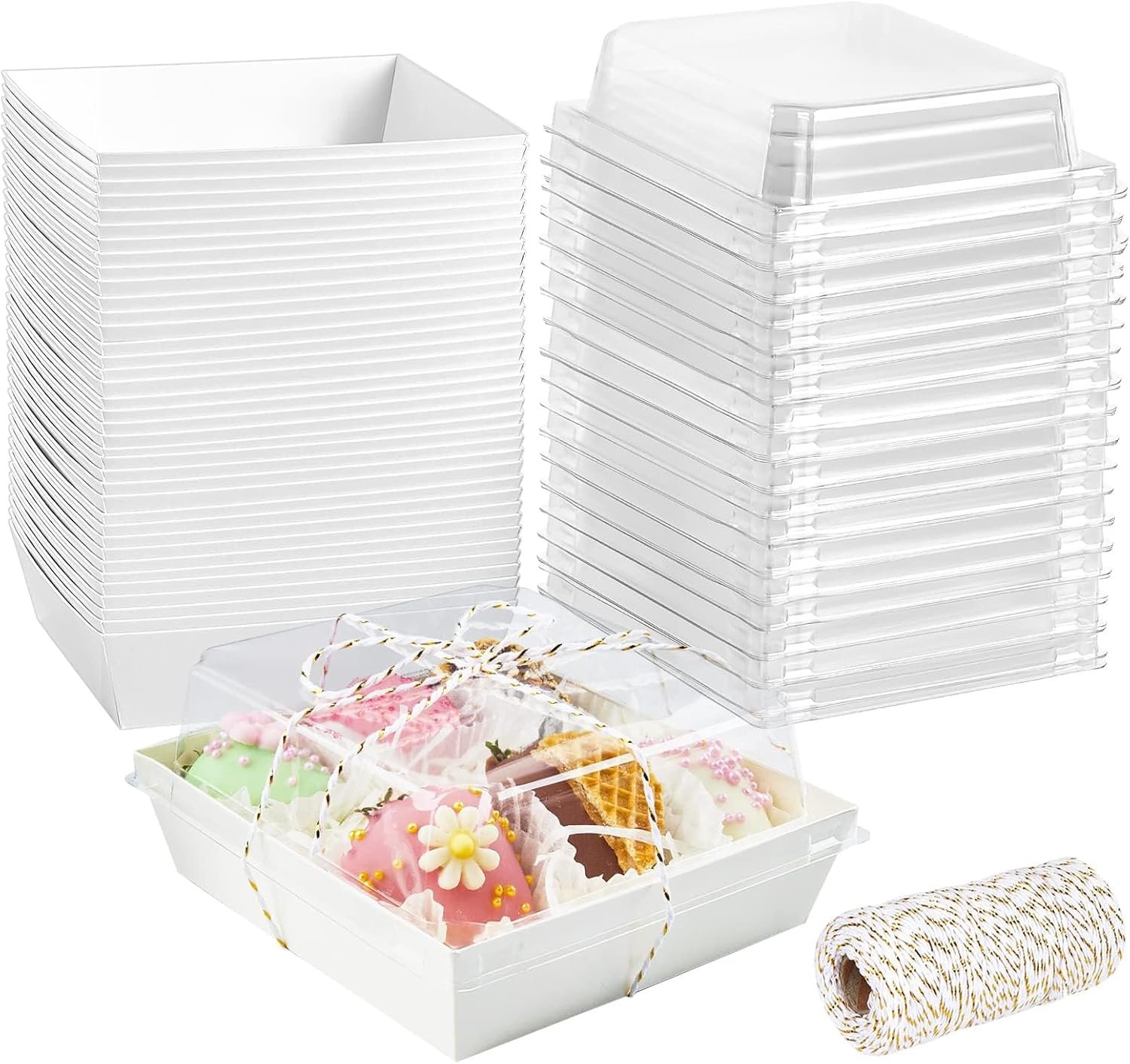 Großhandel 50 Stück 5 Zoll Papierschalen mit klaren Lids, square To Go Kuchenscheibenbehälter, kleine Bäckereiboxen für Desserts, Cookies, Sandwiches, Erdbeeren, individuelles Logo