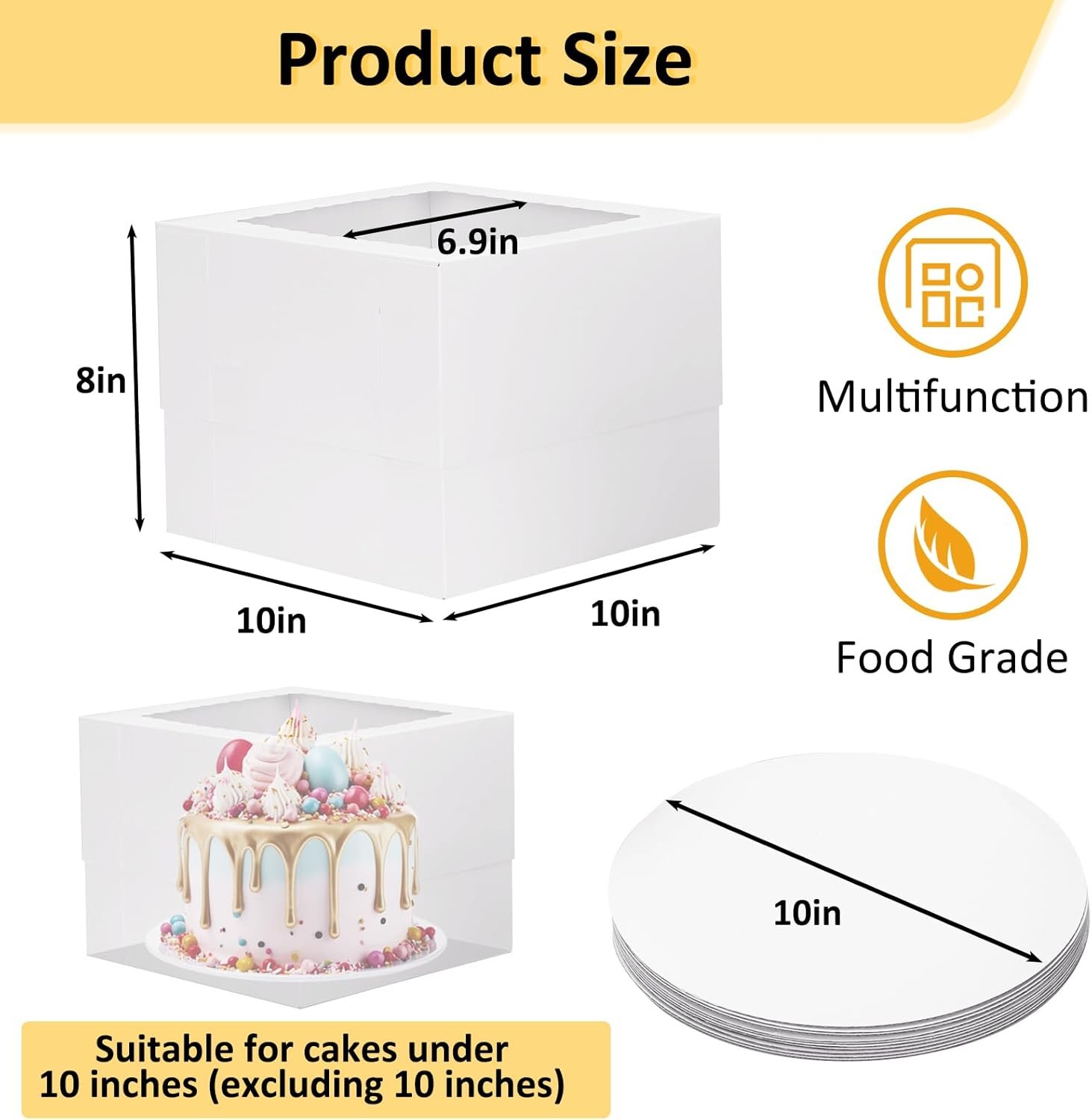 Großhandel 15 Sets Kuchenboxen 10x10x8 Zoll hohe Bäckereiboxen mit Kuchenplatten, weiße quadratische Träger mit Fenster, individuell bedruckbar für Valentinstag, Muttertag, OEM Hersteller für Großmenge. Großhandel 15 Sets Kuchenboxen 10x10x8 Zoll hohe Bäckereiboxen mit Kuchenplatten, weiße quadratische Träger mit Fenster, individuell bedruckbar für Valentinstag, Muttertag, OEM Hersteller für Großmenge.