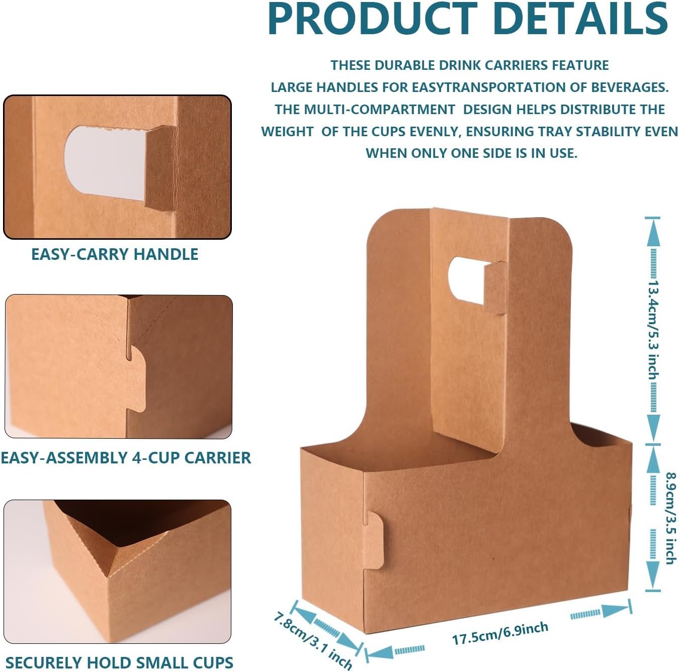 Großhandel 25er Pack 2-Cup/4-Cup Getränketräger mit Griff (12-30oz) | Hersteller von Einweg-Pappbechern | Individuelles Logo auf faltbarem Getränke-Tray für heiße/kalte Getränke, Coffee to Go, Lieferung & Takeout