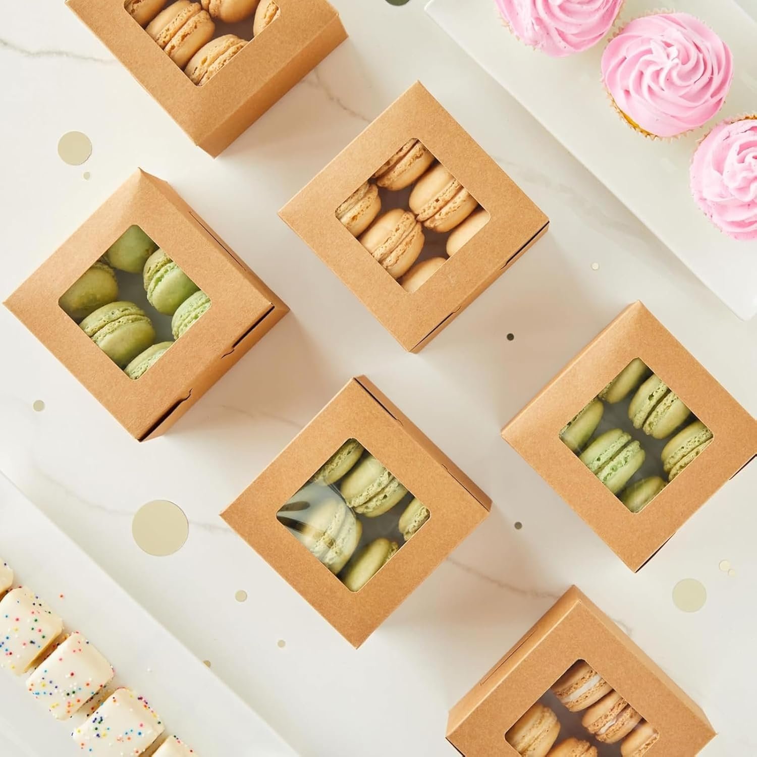 Großhandel Cookie Boxen - 50er Pack, 4 x 4 x 2,5 Zoll in braunem Karton - Pastry Behälter für gebackene Waren mit individuellem Logo - Hersteller von Mini Treat Haltern Großhandel Cookie Boxen - 50er Pack, 4 x 4 x 2,5 Zoll in braunem Karton - Pastry Behälter für gebackene Waren mit individuellem Logo - Hersteller von Mini Treat Haltern