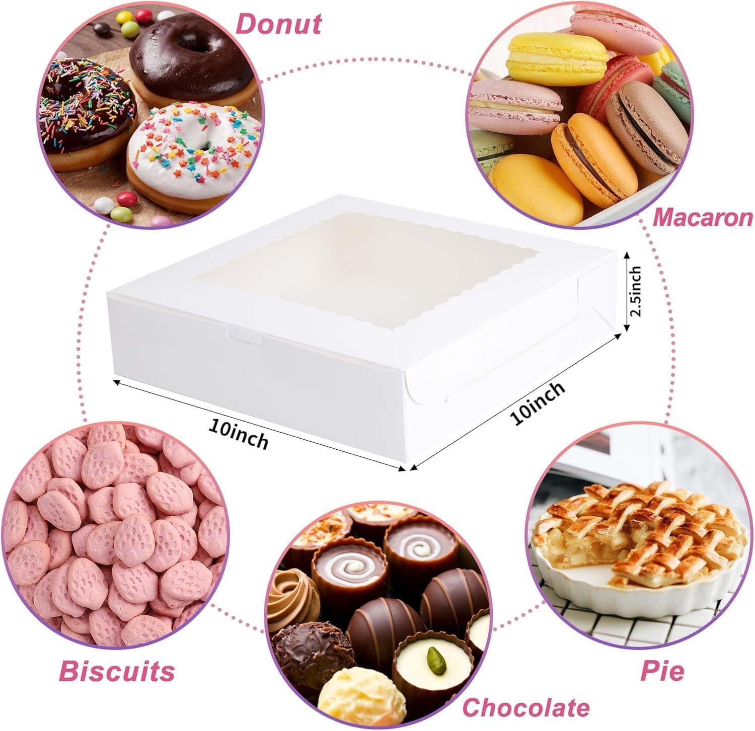 Großhandel 10 Stück Kuchenboxen 10x10x2,5 Zoll mit Fenster, ideal für Gebäck, OEM Cookie-Boxen für Torten, Donuts, Schokolade, Desserts, Blätterteig, Muffins.