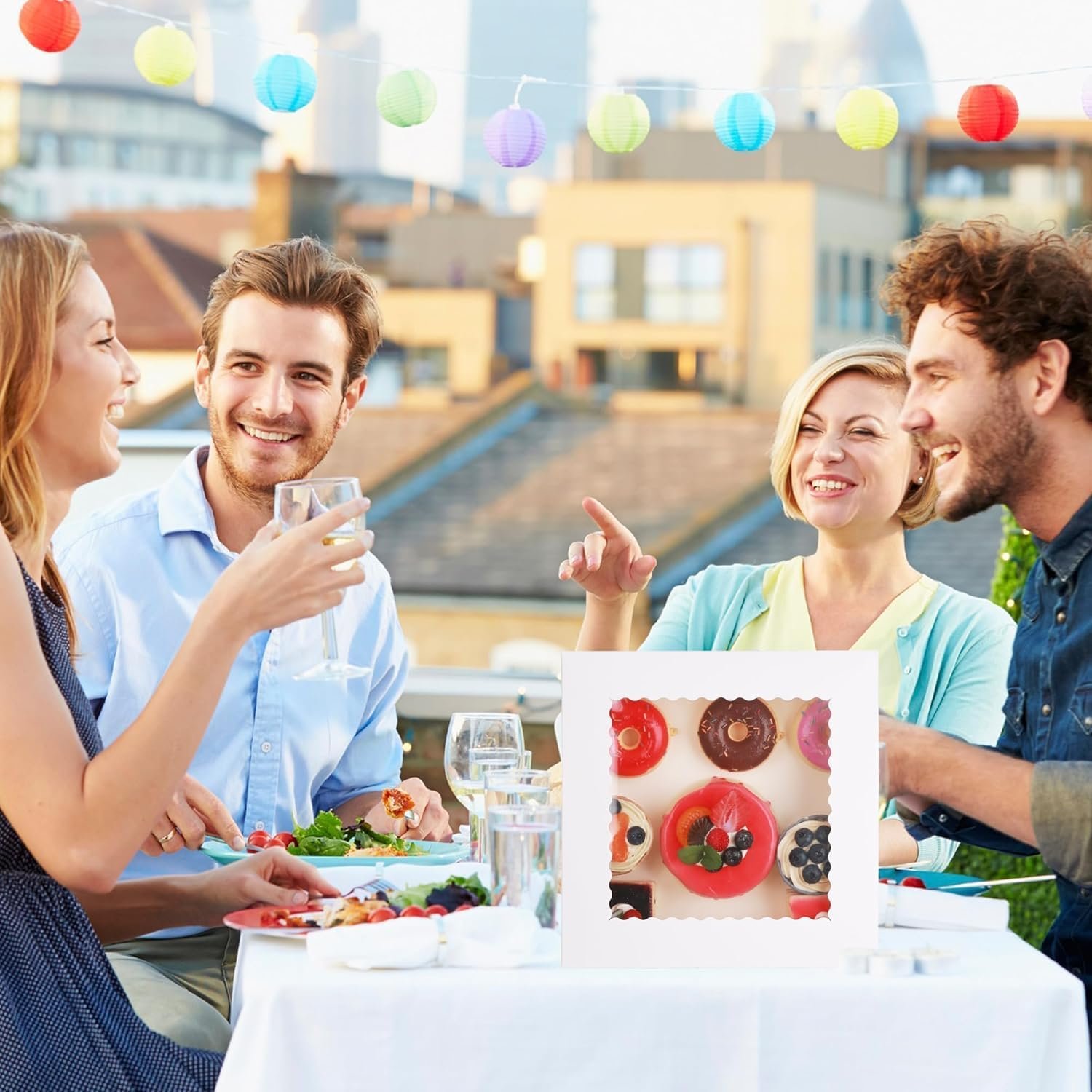 Großhandel 10 Stück Kuchenboxen 10x10x2,5 Zoll mit Fenster, ideal für Gebäck, OEM Cookie-Boxen für Torten, Donuts, Schokolade, Desserts, Blätterteig, Muffins.