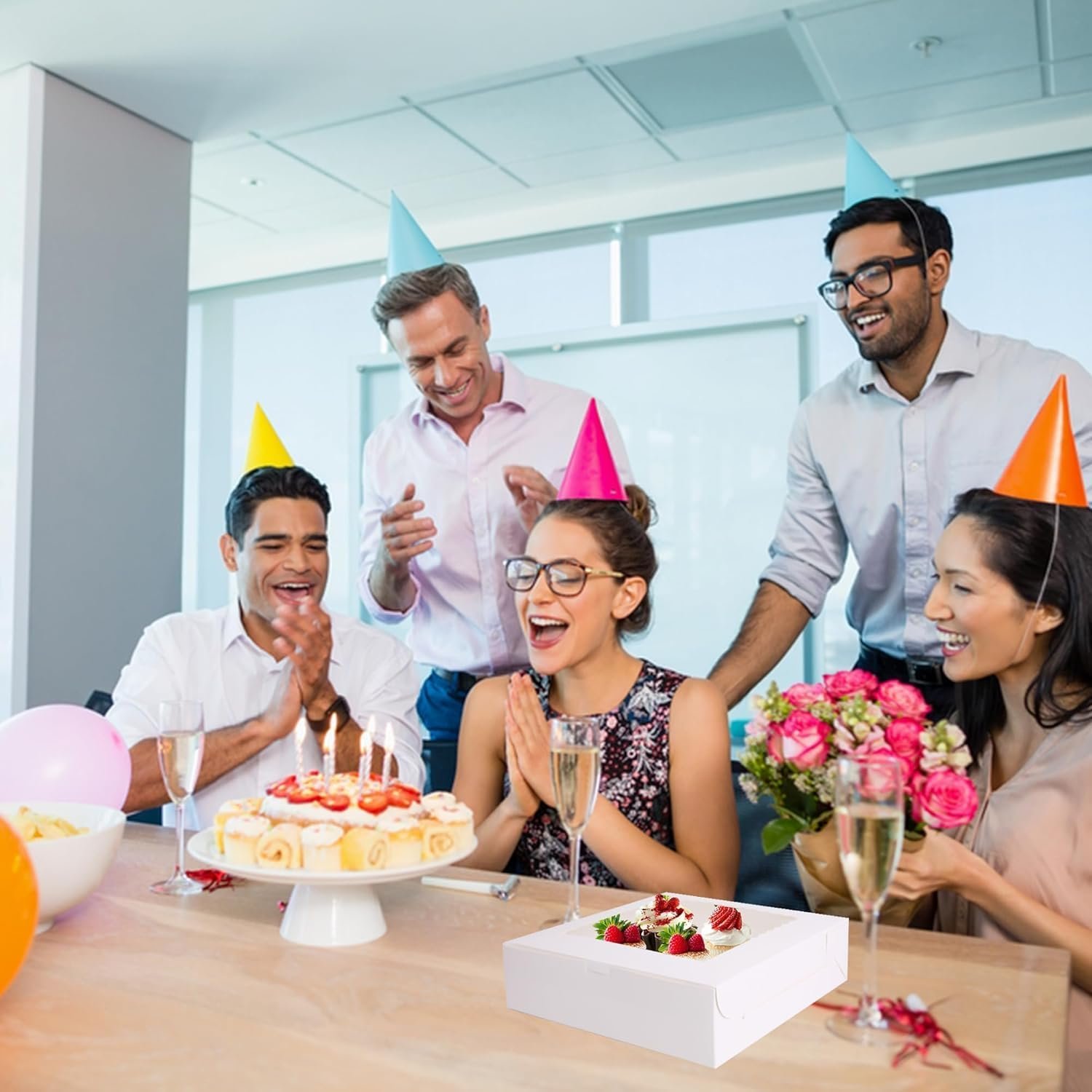 Großhandel 10 Stück Kuchenboxen 10x10x2,5 Zoll mit Fenster, ideal für Gebäck, OEM Cookie-Boxen für Torten, Donuts, Schokolade, Desserts, Blätterteig, Muffins.