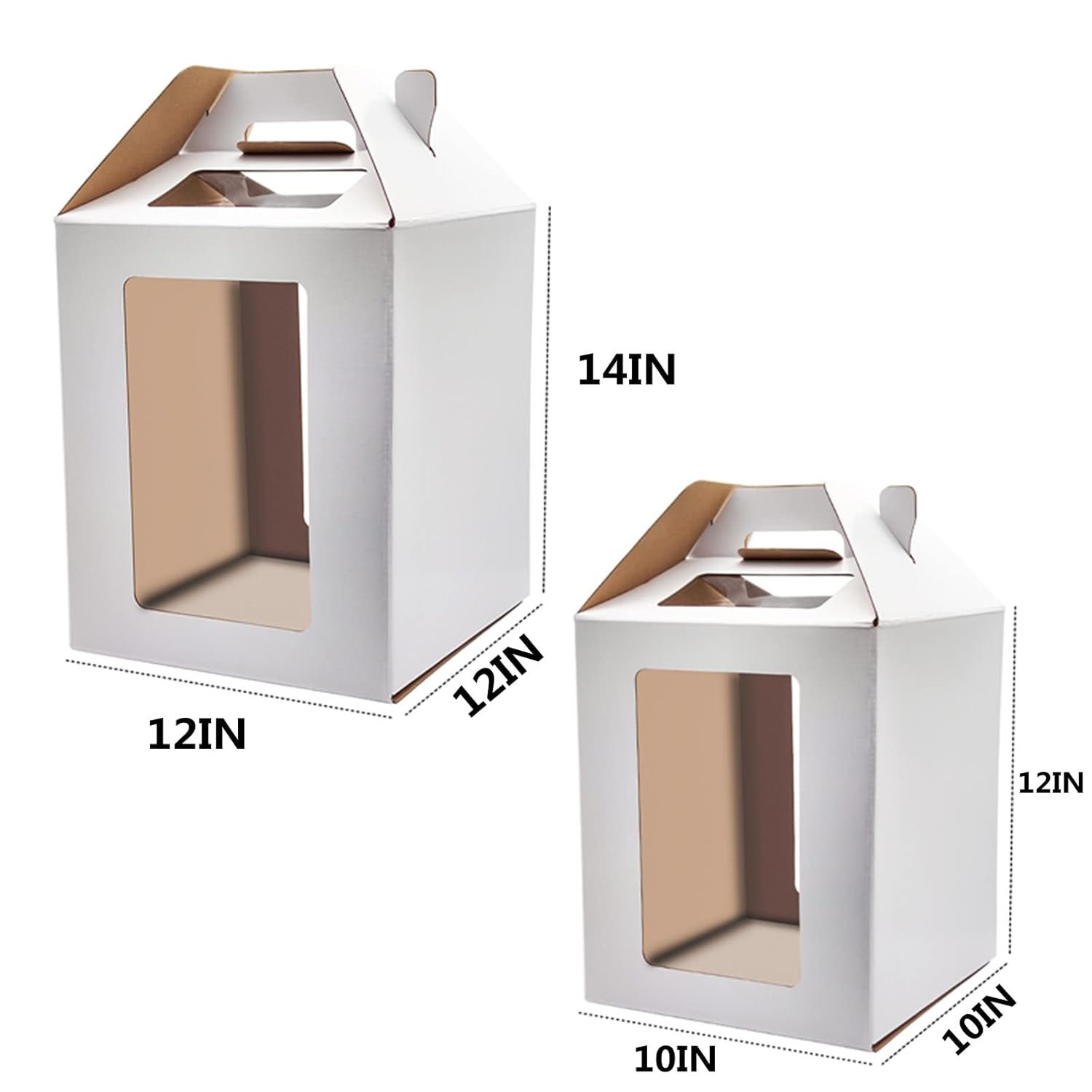 Großhandel 6 Stück KBG Cake Boxes 10x10x12 und 12x12x14 Zoll mit Fenster für Torten, stabiler weißer Backwarenbehälter, OEM für individuelle Logos, ideale Boxen für Hochzeit und Geburtstag.