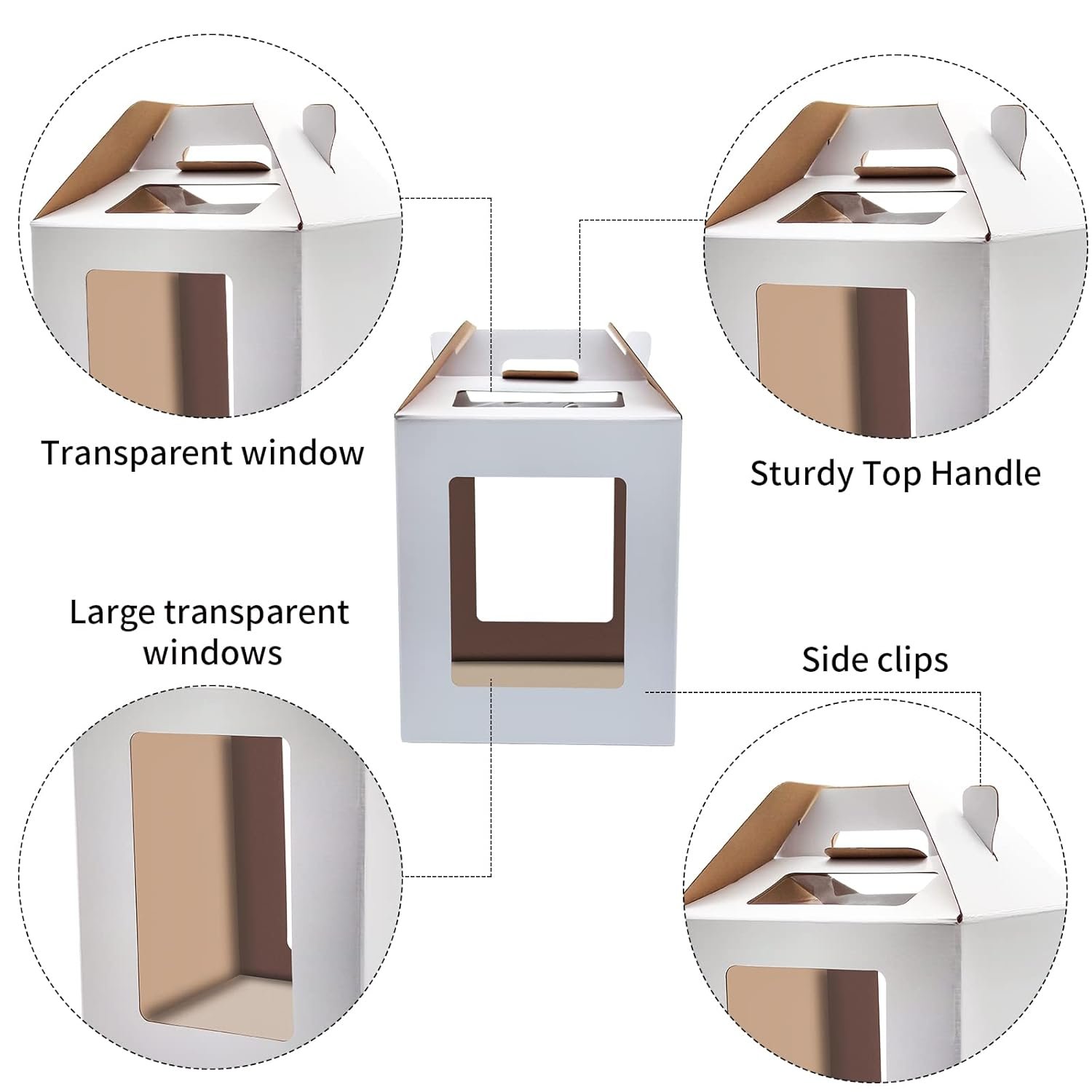 Großhandel 6 Stück KBG Cake Boxes 10x10x12 und 12x12x14 Zoll mit Fenster für Torten, stabiler weißer Backwarenbehälter, OEM für individuelle Logos, ideale Boxen für Hochzeit und Geburtstag.
