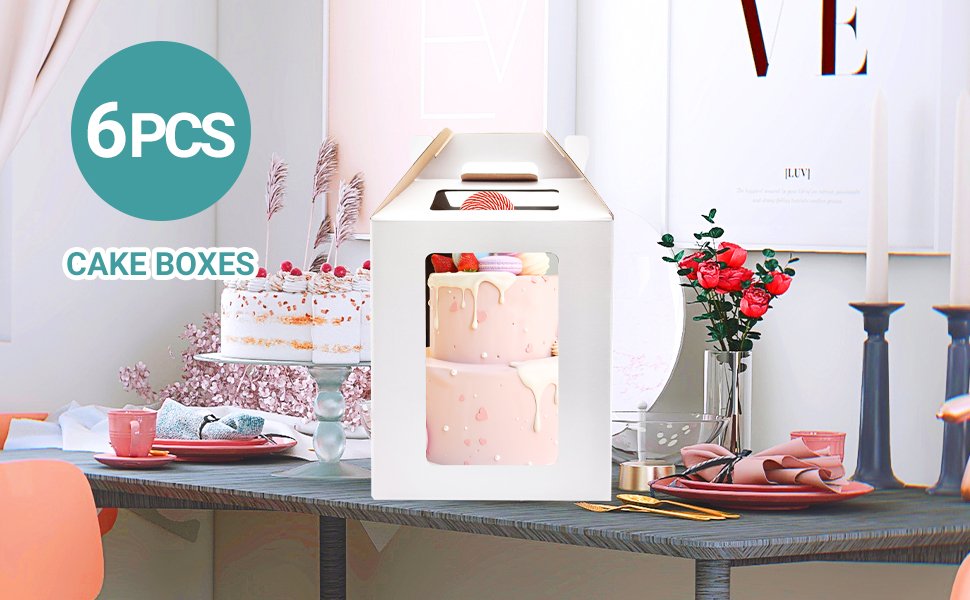 Großhandel 6 Stück KBG Cake Boxes 10x10x12 und 12x12x14 Zoll mit Fenster für Torten, stabiler weißer Backwarenbehälter, OEM für individuelle Logos, ideale Boxen für Hochzeit und Geburtstag.