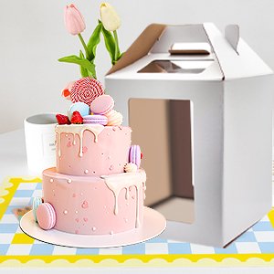 Großhandel 6 Stück KBG Cake Boxes 10x10x12 und 12x12x14 Zoll mit Fenster für Torten, stabiler weißer Backwarenbehälter, OEM für individuelle Logos, ideale Boxen für Hochzeit und Geburtstag.