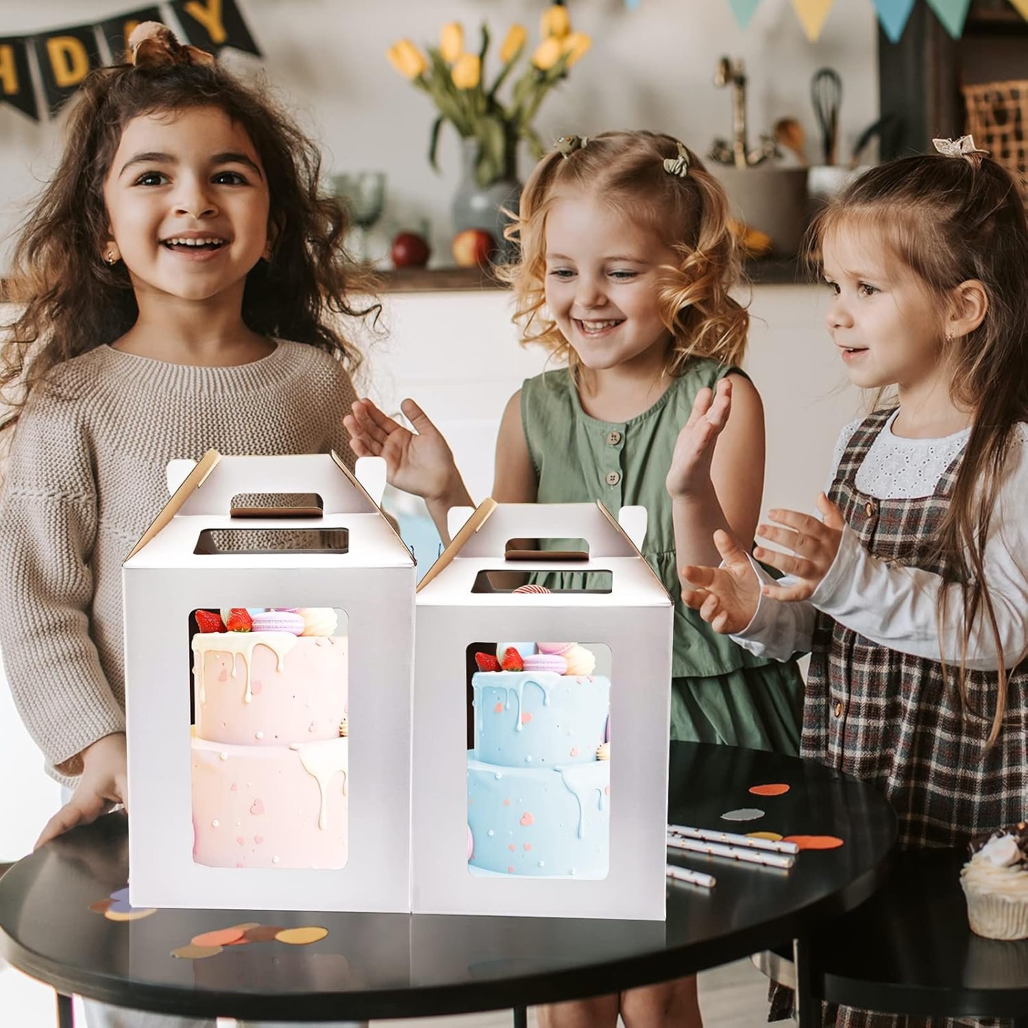 Großhandel 6 Stück KBG Cake Boxes 10x10x12 und 12x12x14 Zoll mit Fenster für Torten, stabiler weißer Backwarenbehälter, OEM für individuelle Logos, ideale Boxen für Hochzeit und Geburtstag.