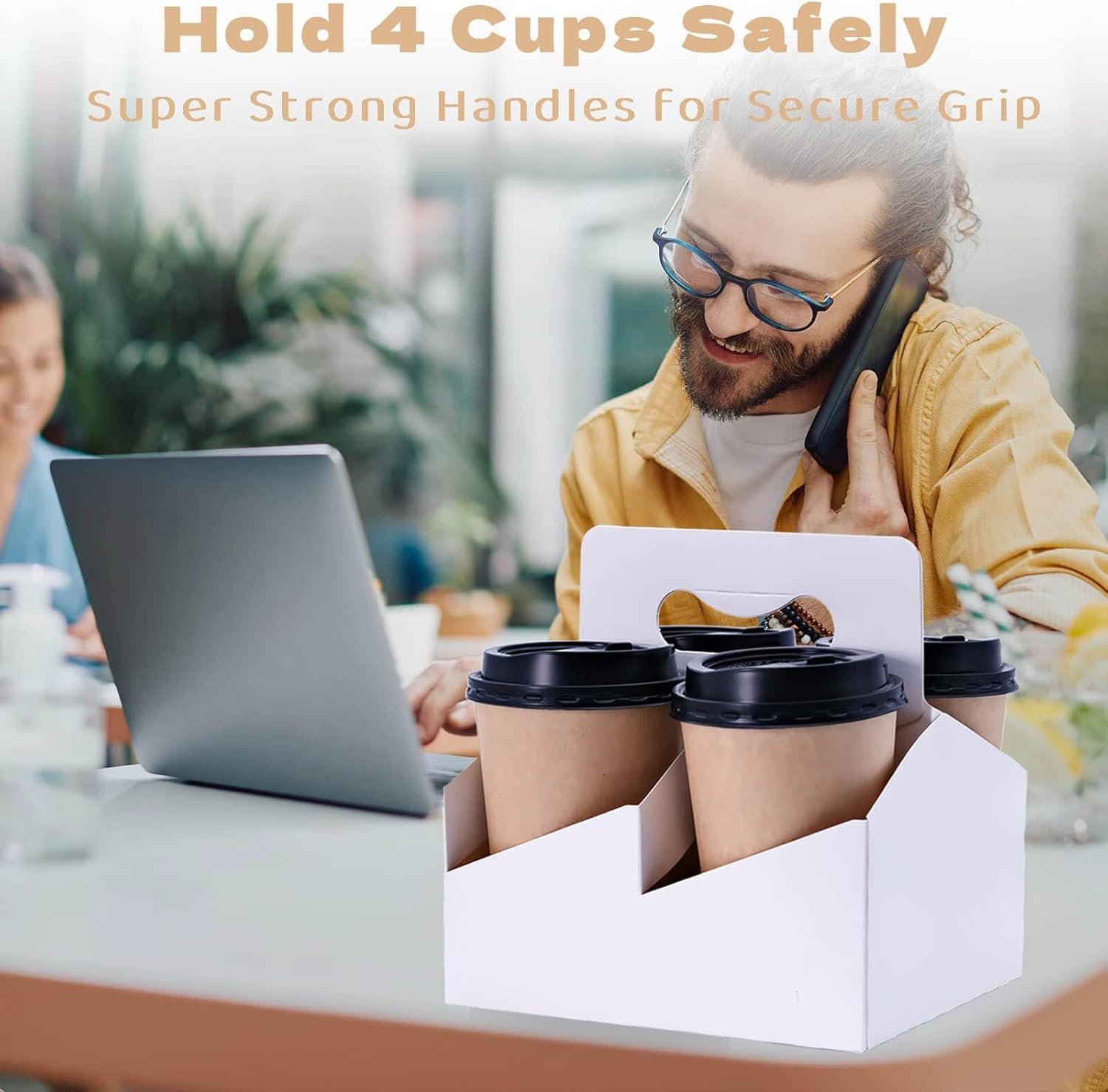 Großhandel 15er-Pack Kraftpapier-Träger für 2 Becher mit Griff, 12-32 oz Kaffeebecher-Halter für die Getränkelieferung, individuelles Logo, Hersteller