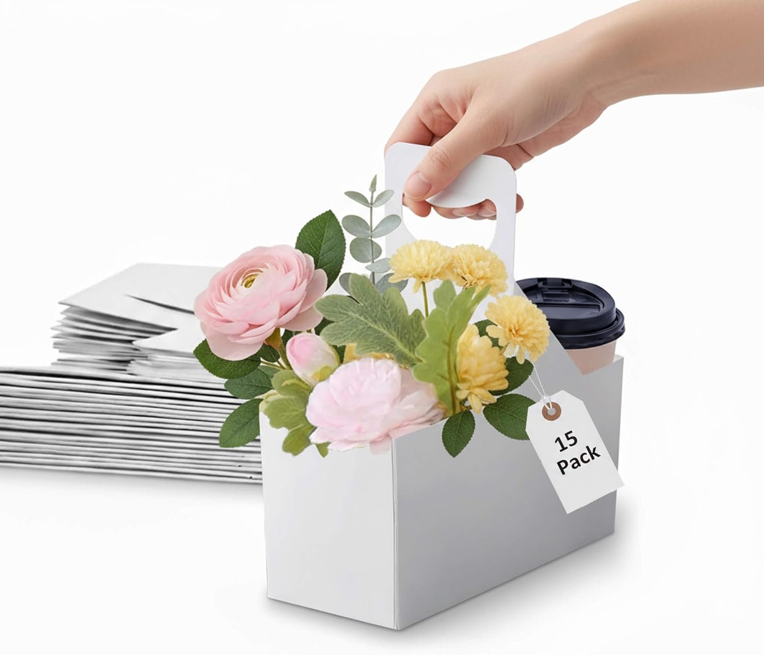 Großhandel 15er-Pack Kraftpapier-Träger für 2 Becher mit Griff, 12-32 oz Kaffeebecher-Halter für die Getränkelieferung, individuelles Logo, Hersteller